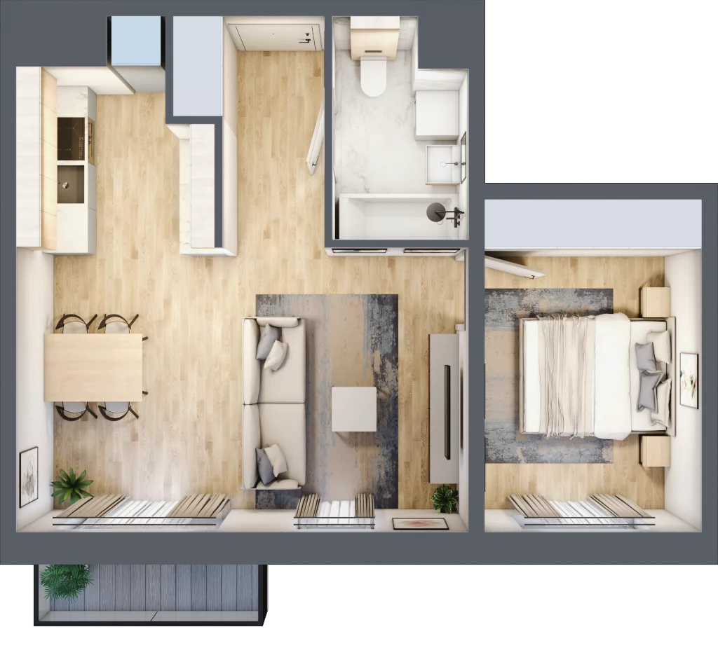 2 pokoje, mieszkanie 42,86 m², piętro 2, oferta nr B2.9, Stacja Augustów, Łódź, Widzew, ul. Augustów 1