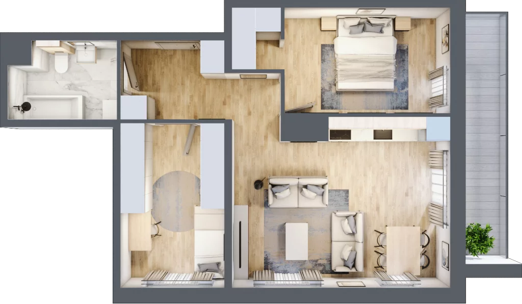 3 pokoje, mieszkanie 58,83 m², piętro 1, oferta nr B1.8, Stacja Augustów, Łódź, Widzew, ul. Augustów 1