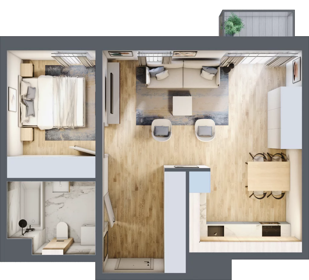 2 pokoje, mieszkanie 46,53 m², piętro 2, oferta nr B2.5, Stacja Augustów, Łódź, Widzew, ul. Augustów 1
