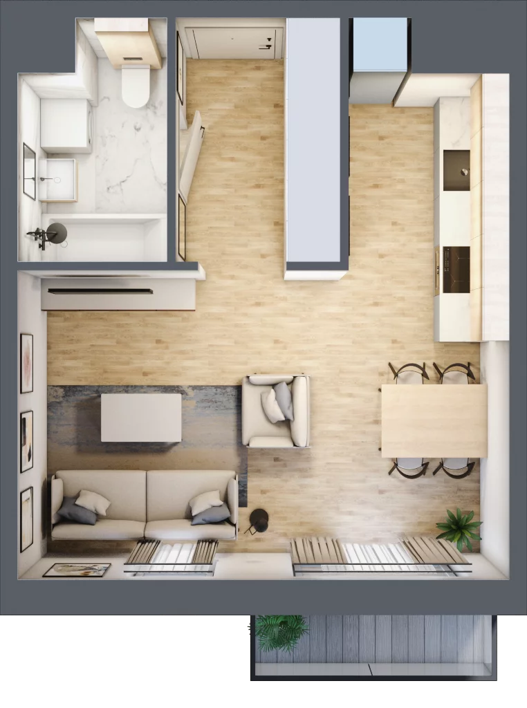 1 pokój, mieszkanie 32,19 m², piętro 4, oferta nr B4.12, Stacja Augustów, Łódź, Widzew, ul. Augustów 1