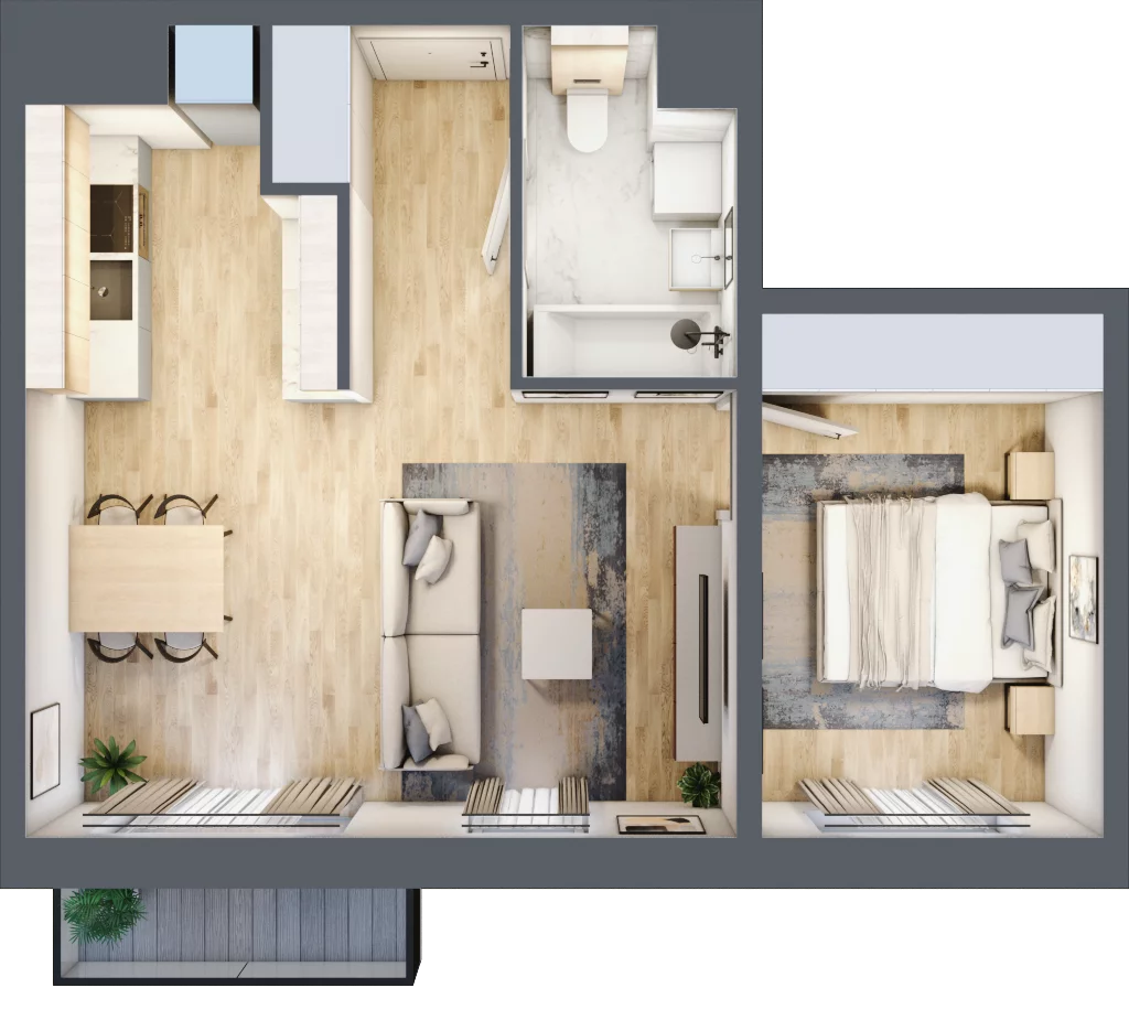 2 pokoje, mieszkanie 42,86 m², piętro 3, oferta nr B3.9, Stacja Augustów, Łódź, Widzew, ul. Augustów 1