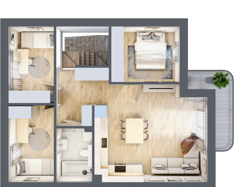 4 pokoje, mieszkanie 65,45 m², parter, oferta nr B.2, Zastawna, Łódź, Górna, ul. Zastawna