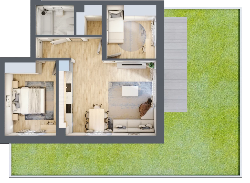 3 pokoje, mieszkanie 56,44 m², parter, oferta nr A2, Osiedle Zuchów, Łódź, Górna, Rokicie, ul. Zuchów 4