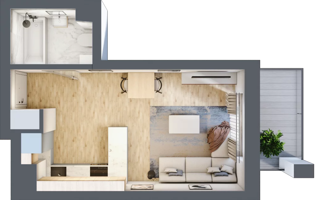 1 pokój, mieszkanie 27,91 m², piętro 2, oferta nr A16, Osiedle Zuchów, Łódź, Górna, Rokicie, ul. Zuchów 4