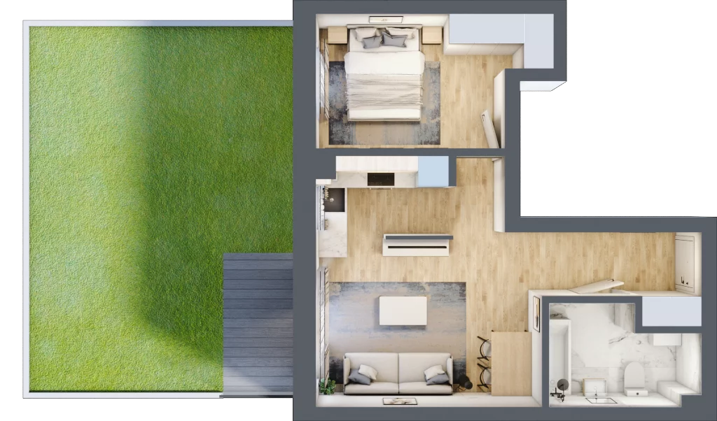 2 pokoje, mieszkanie 42,10 m², parter, oferta nr A4, Osiedle Zuchów, Łódź, Górna, Rokicie, ul. Zuchów 4