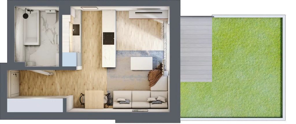 1 pokój, mieszkanie 29,49 m², parter, oferta nr A7, Osiedle Zuchów, Łódź, Górna, Rokicie, ul. Zuchów 4