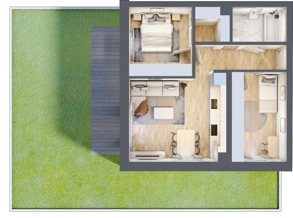 3 pokoje, mieszkanie 53,67 m², parter, oferta nr A3, Osiedle Zuchów, Łódź, Górna, Rokicie, ul. Zuchów 4