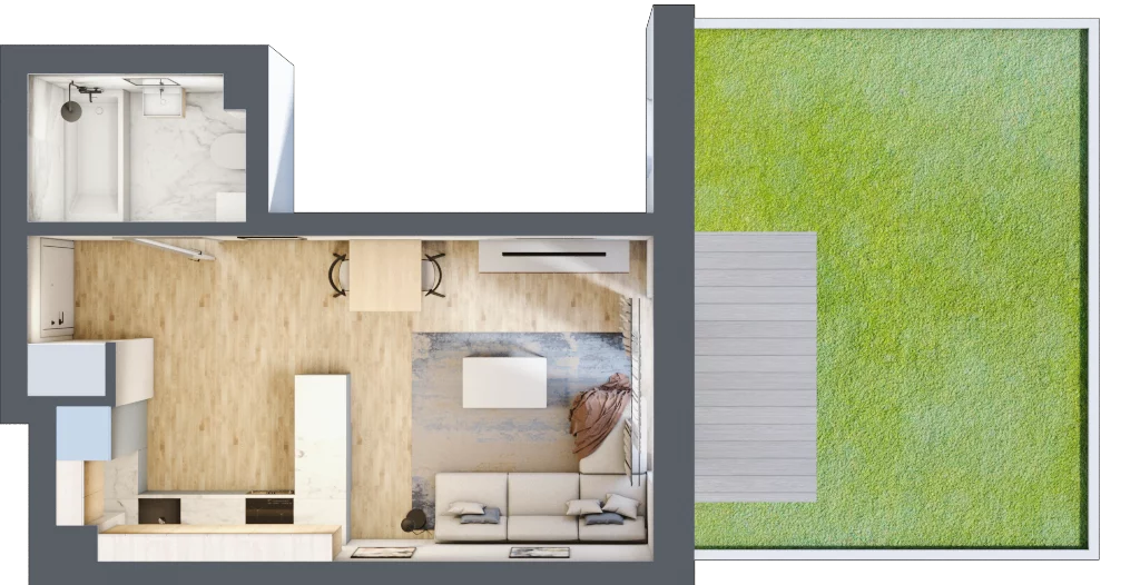 1 pokój, mieszkanie 28,10 m², parter, oferta nr A1, Osiedle Zuchów, Łódź, Górna, Rokicie, ul. Zuchów 4