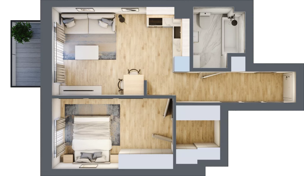 2 pokoje, mieszkanie 45,93 m², piętro 1, oferta nr D13, Osiedle Zuchów, Łódź, Górna, Rokicie, ul. Zuchów 4