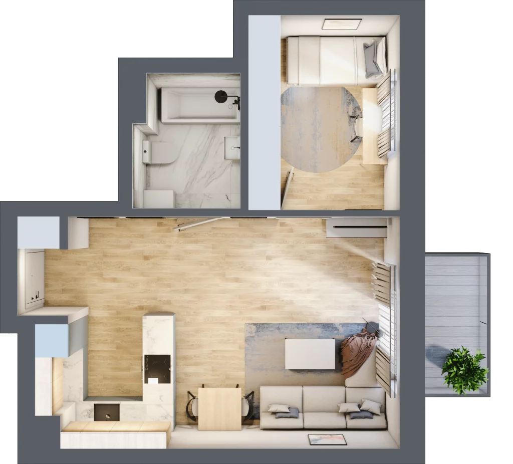2 pokoje, mieszkanie 42,42 m², piętro 1, oferta nr D16, Osiedle Zuchów, Łódź, Górna, Rokicie, ul. Zuchów 4