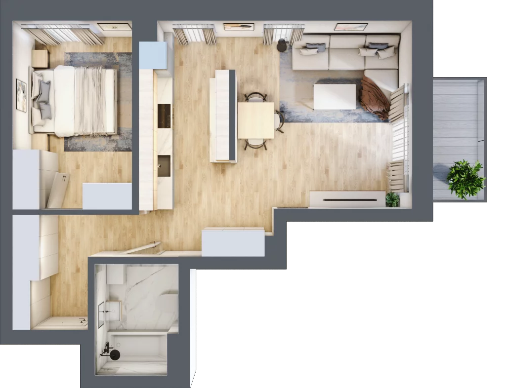 2 pokoje, mieszkanie 47,77 m², piętro 1, oferta nr D15, Osiedle Zuchów, Łódź, Górna, Rokicie, ul. Zuchów 4