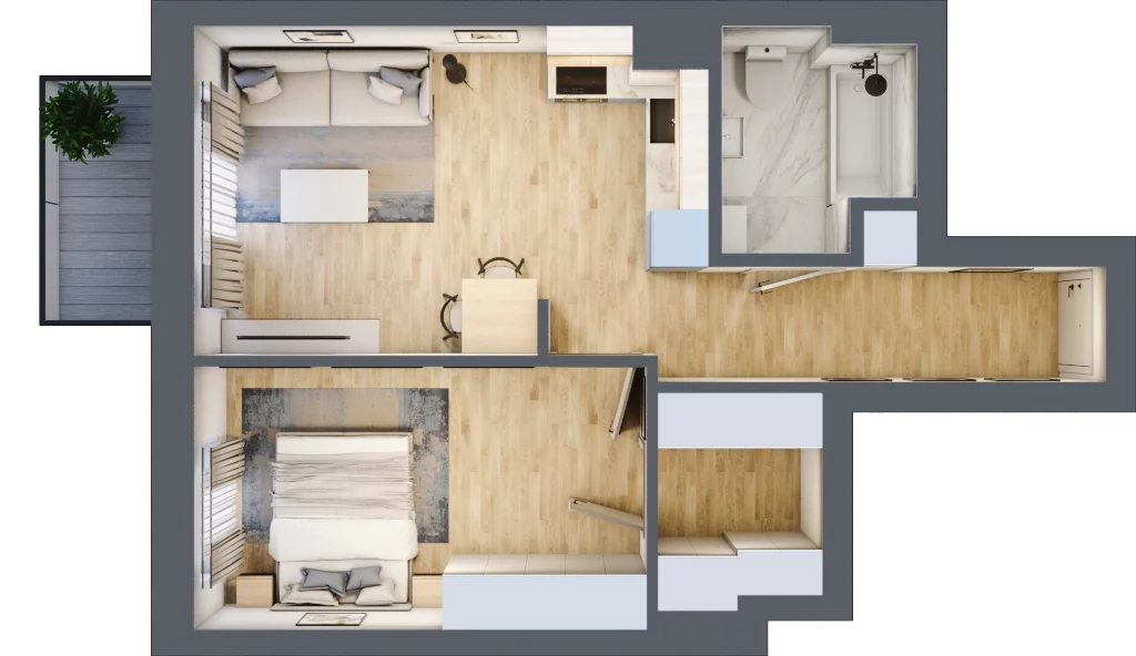 2 pokoje, mieszkanie 45,74 m², piętro 2, oferta nr D22, Osiedle Zuchów, Łódź, Górna, Rokicie, ul. Zuchów 4