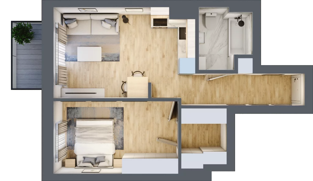 2 pokoje, mieszkanie 45,65 m², piętro 3, oferta nr D31, Osiedle Zuchów, Łódź, Górna, Rokicie, ul. Zuchów 4