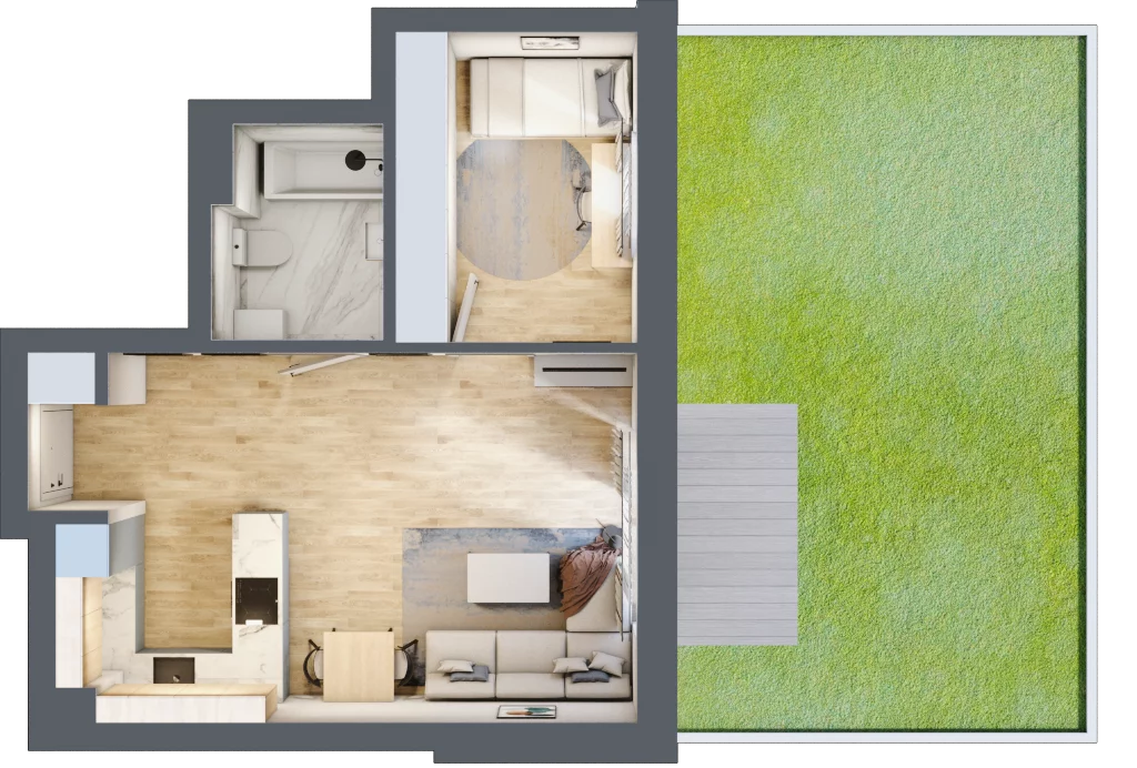 2 pokoje, mieszkanie 42,51 m², parter, oferta nr D8, Osiedle Zuchów, Łódź, Górna, Rokicie, ul. Zuchów 4