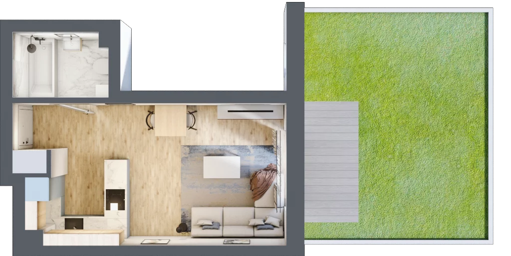 1 pokój, mieszkanie 28,18 m², parter, oferta nr D1, Osiedle Zuchów, Łódź, Górna, Rokicie, ul. Zuchów 4