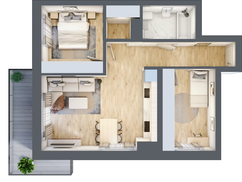 3 pokoje, mieszkanie 57,56 m², piętro 3, oferta nr D29, Osiedle Zuchów, Łódź, Górna, Rokicie, ul. Zuchów 4