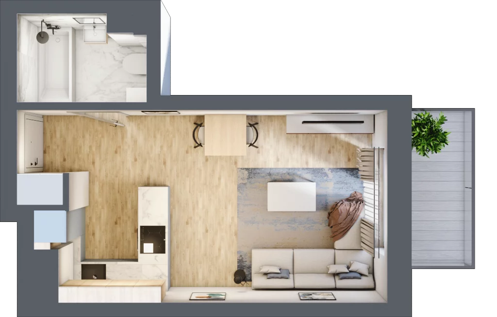 1 pokój, mieszkanie 27,75 m², piętro 3, oferta nr D27, Osiedle Zuchów, Łódź, Górna, Rokicie, ul. Zuchów 4