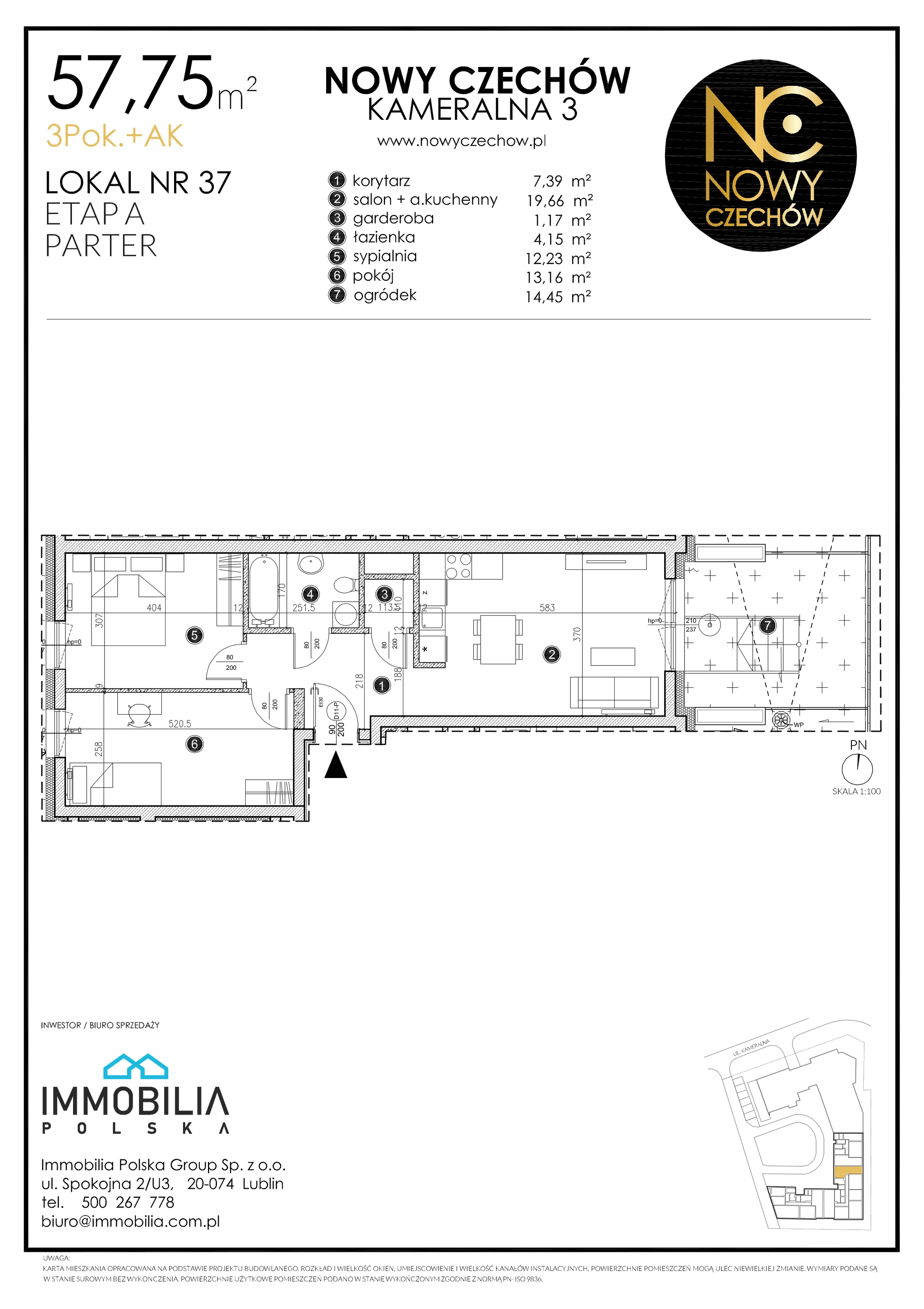 3 pokoje, mieszkanie 57,75 m², parter, oferta nr 37, Nowy Czechów, Lublin, Czechów Południowy, ul. Kameralna 3