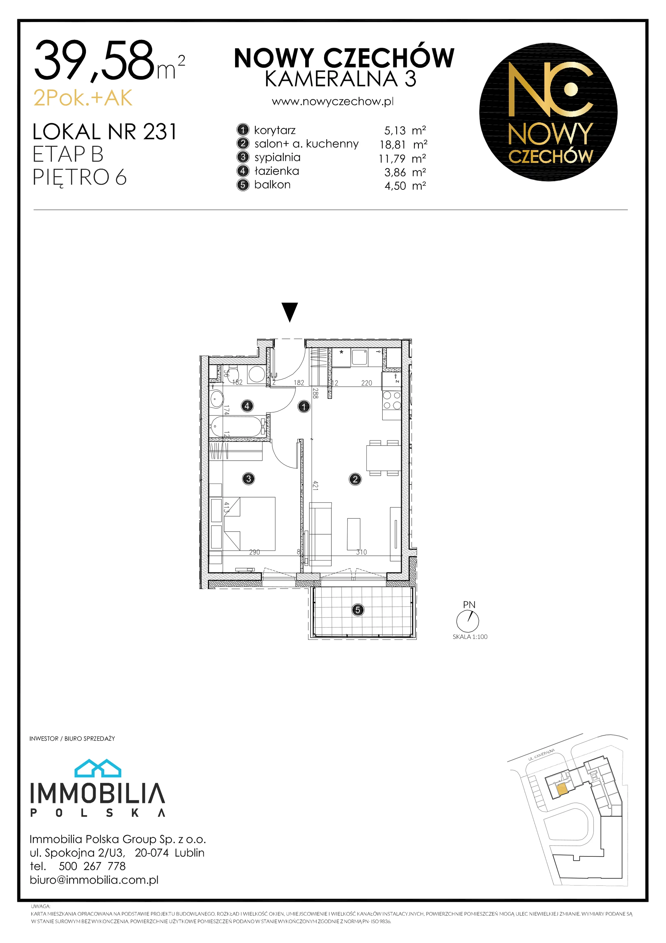 2 pokoje, mieszkanie 39,58 m², piętro 6, oferta nr 231, Nowy Czechów, Lublin, Czechów Południowy, ul. Kameralna 3