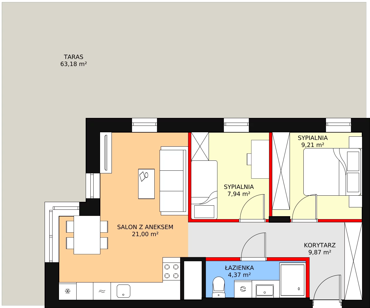 Nowe mieszkanie, 52,43 m², 3 pokoje, 1 piętro, oferta nr 6/B7