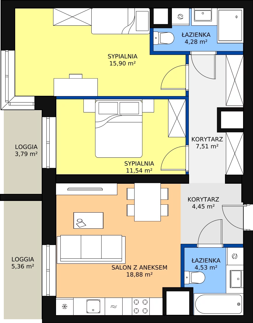 Zalety mieszkania 67.09 m², 47/B7