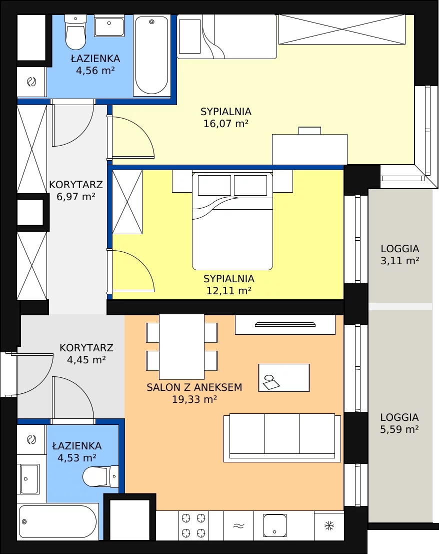 Zalety mieszkania 68.02 m², 68/B7