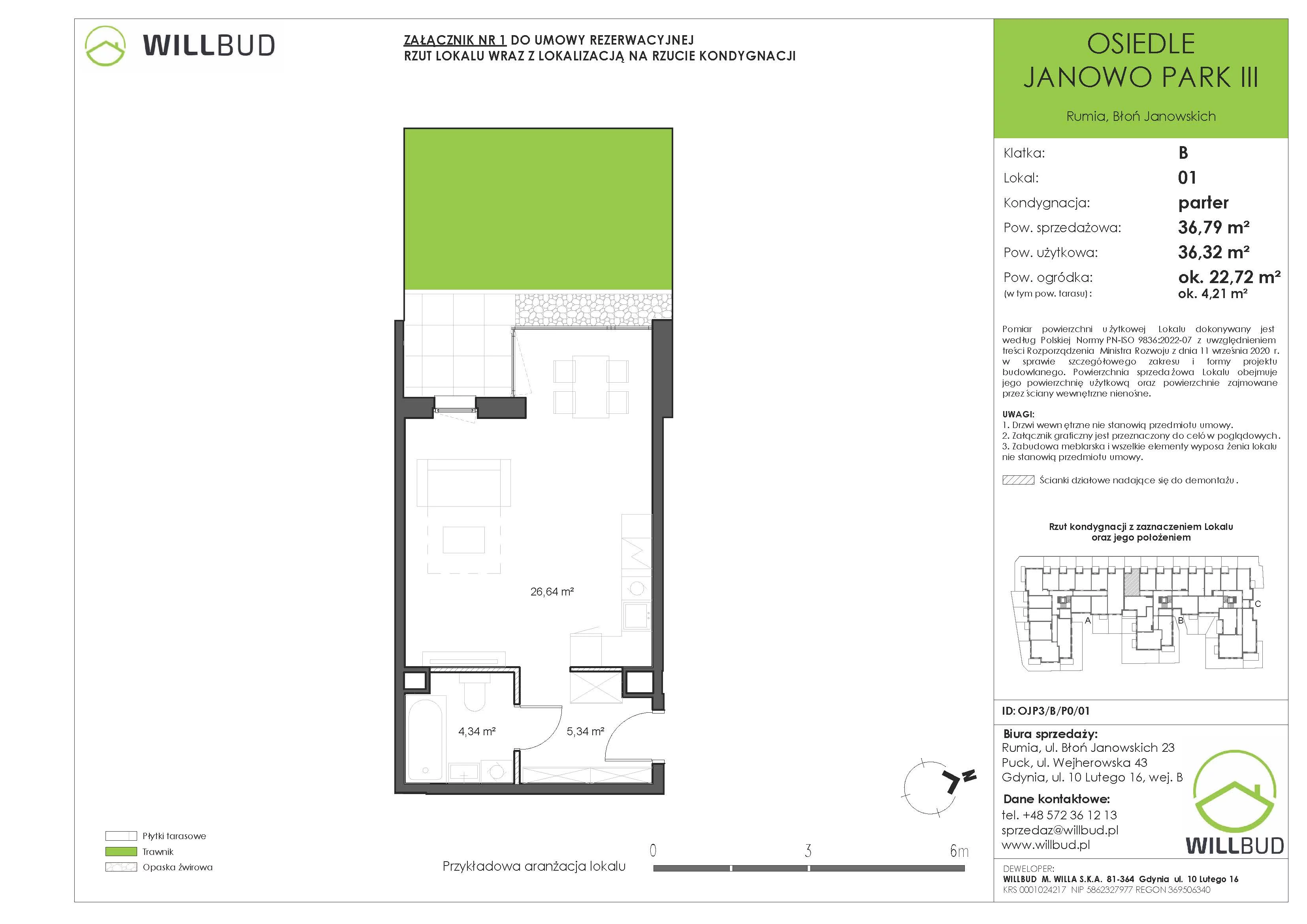 1 pokój, mieszkanie 36,79 m², parter, oferta nr OJP3/B/P0/01, Osiedle Janowo Park III - etap B i C , Rumia, Janowo,  ul. Błoń Janowskich