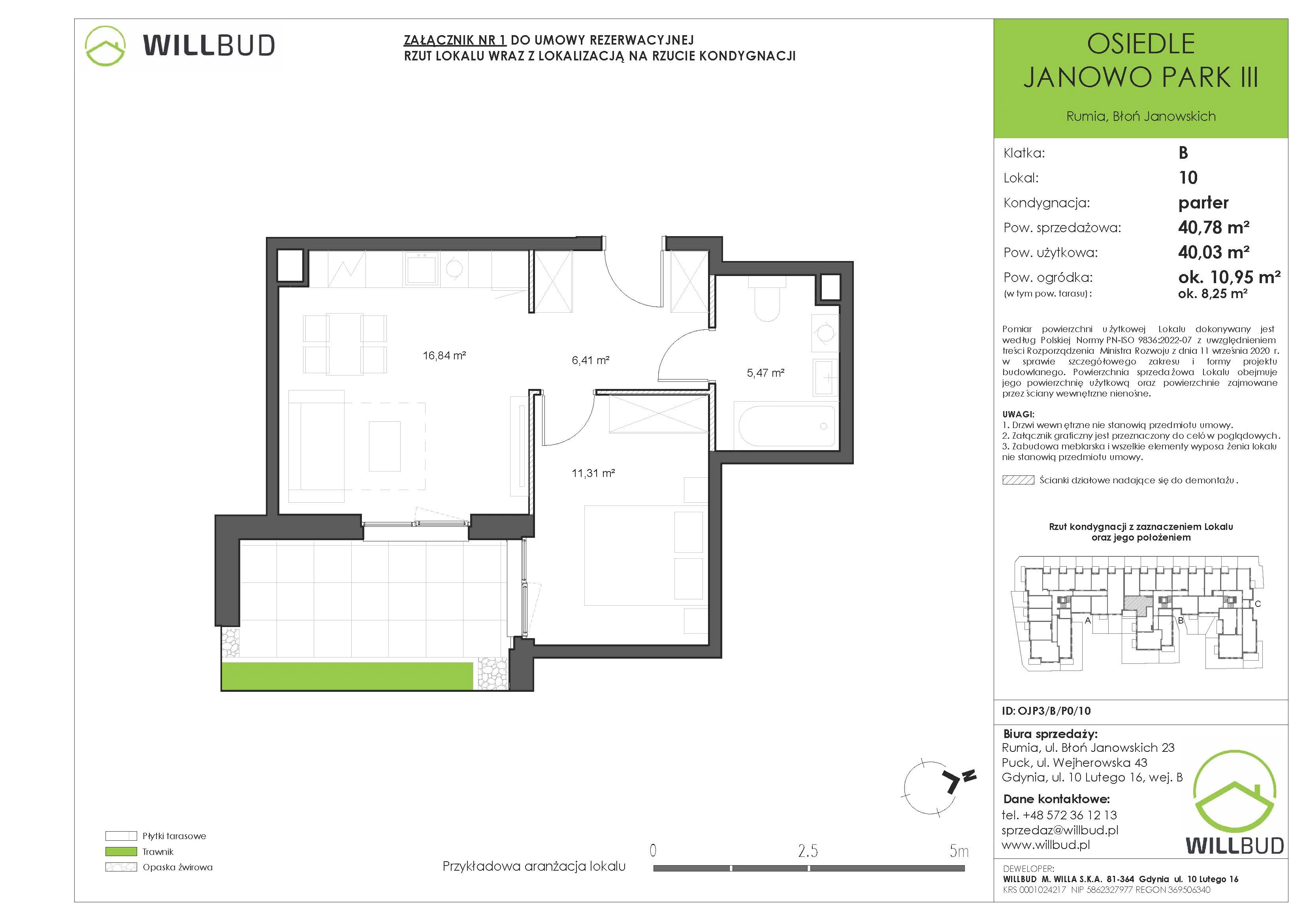 2 pokoje, mieszkanie 40,78 m², parter, oferta nr OJP3/B/P0/10, Osiedle Janowo Park III - etap B i C , Rumia, Janowo,  ul. Błoń Janowskich