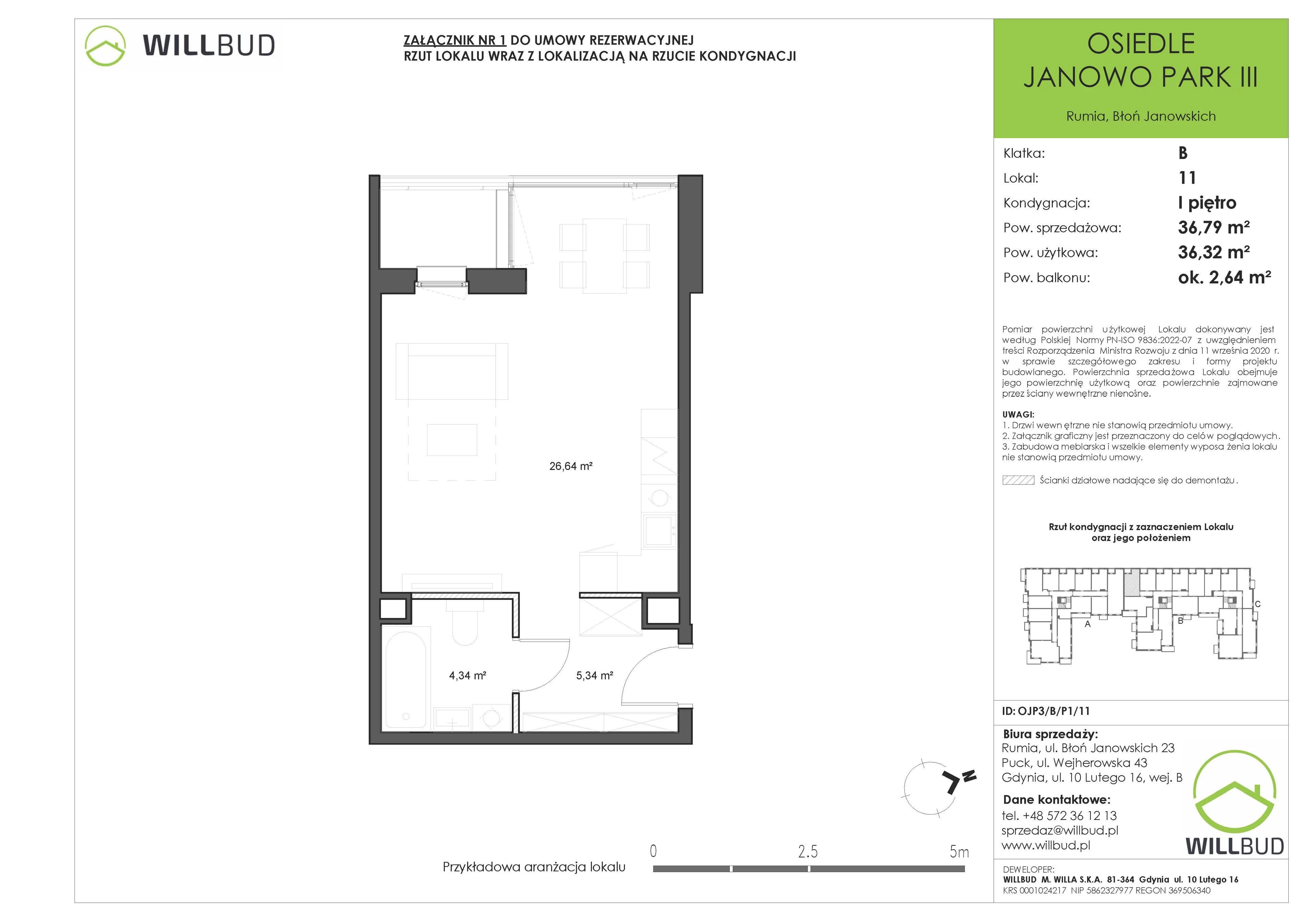 1 pokój, mieszkanie 36,79 m², piętro 1, oferta nr OJP3/B/P1/11, Osiedle Janowo Park III - etap B i C , Rumia, Janowo,  ul. Błoń Janowskich