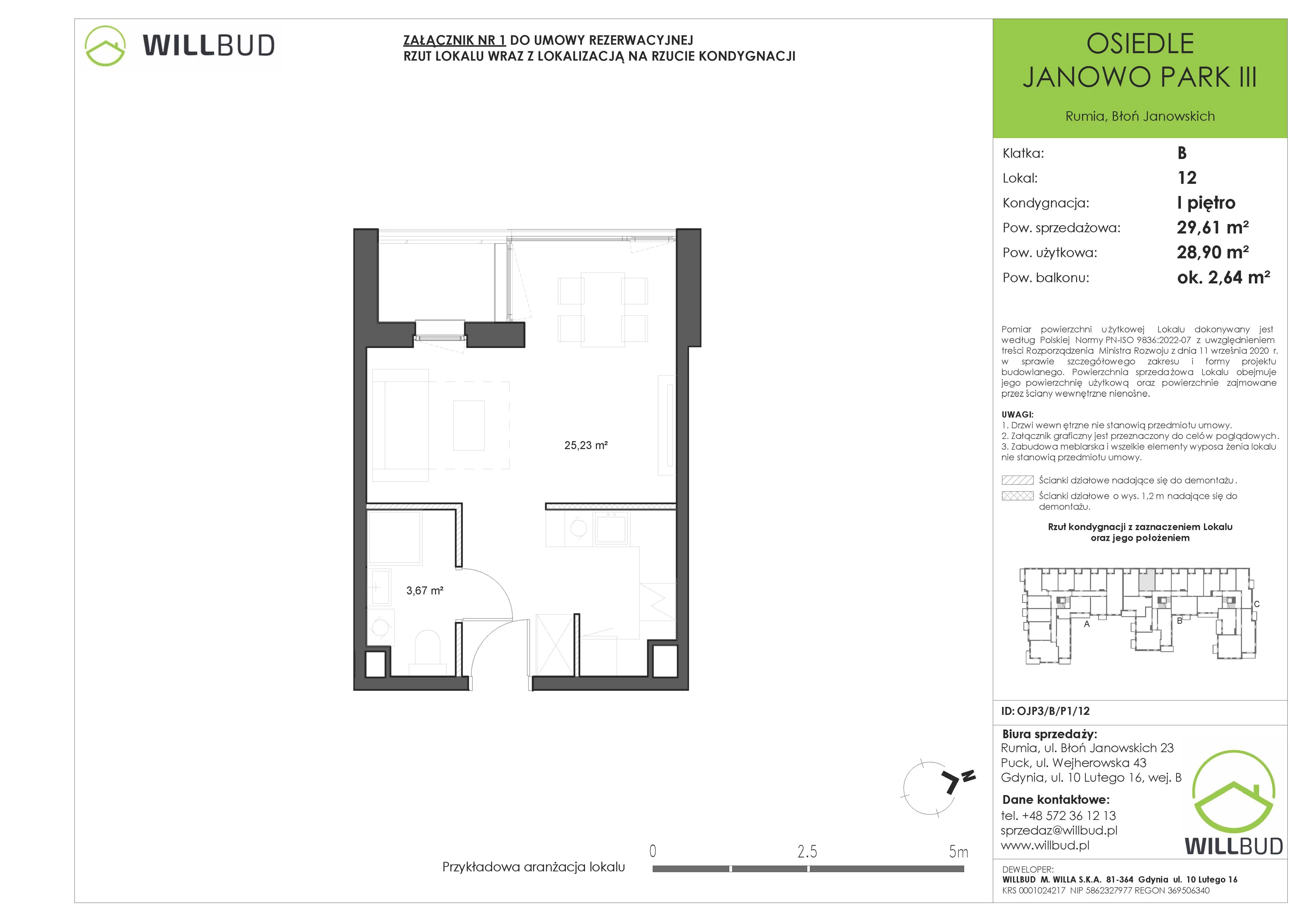 Mieszkanie 29,61 m², piętro 1, oferta nr OJP3/B/P1/12, Osiedle Janowo Park III - etap B i C , Rumia, Janowo,  ul. Błoń Janowskich