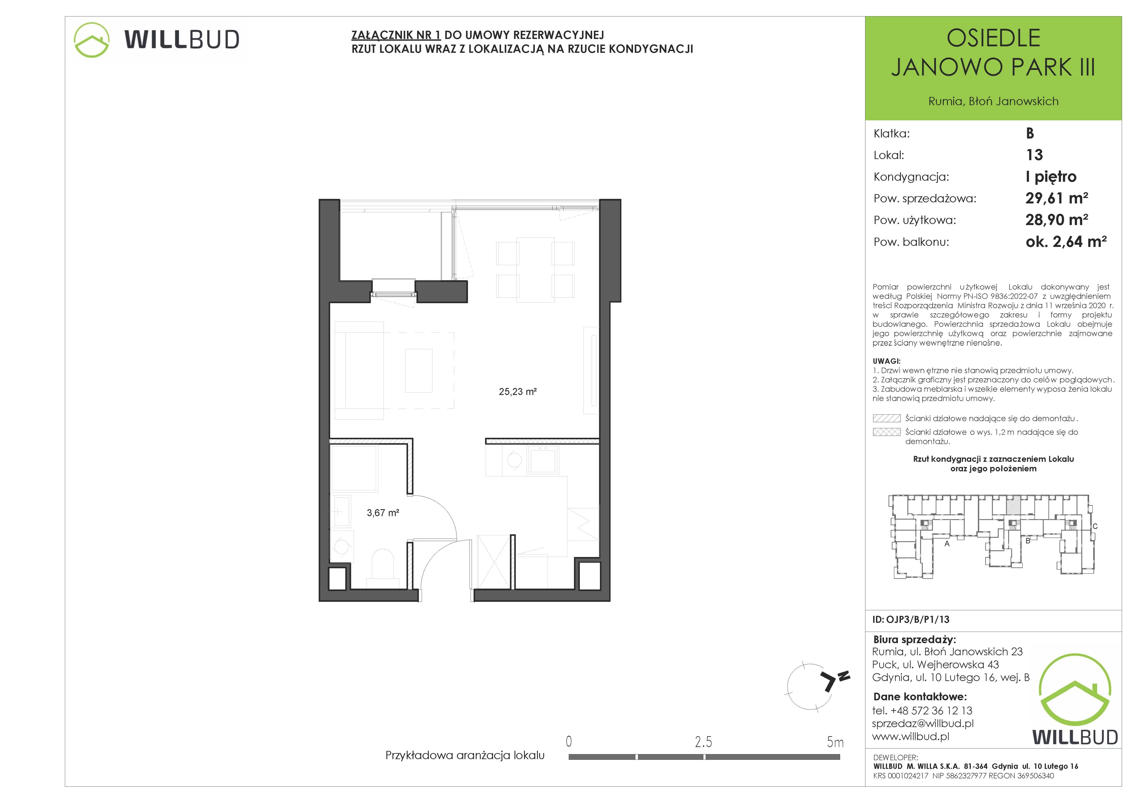 Mieszkanie 29,61 m², piętro 1, oferta nr OJP3/B/P1/13, Osiedle Janowo Park III - etap B i C , Rumia, Janowo,  ul. Błoń Janowskich