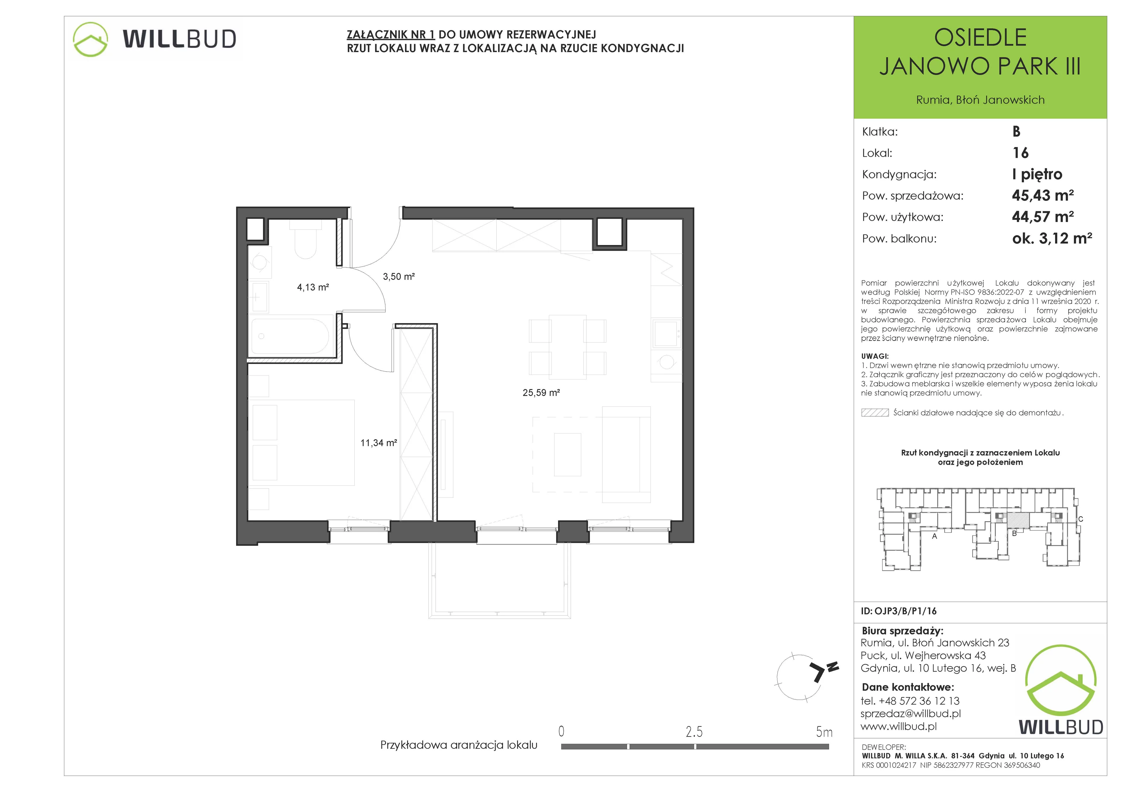 2 pokoje, mieszkanie 45,43 m², piętro 1, oferta nr OJP3/B/P1/16, Osiedle Janowo Park III - etap B i C , Rumia, Janowo,  ul. Błoń Janowskich