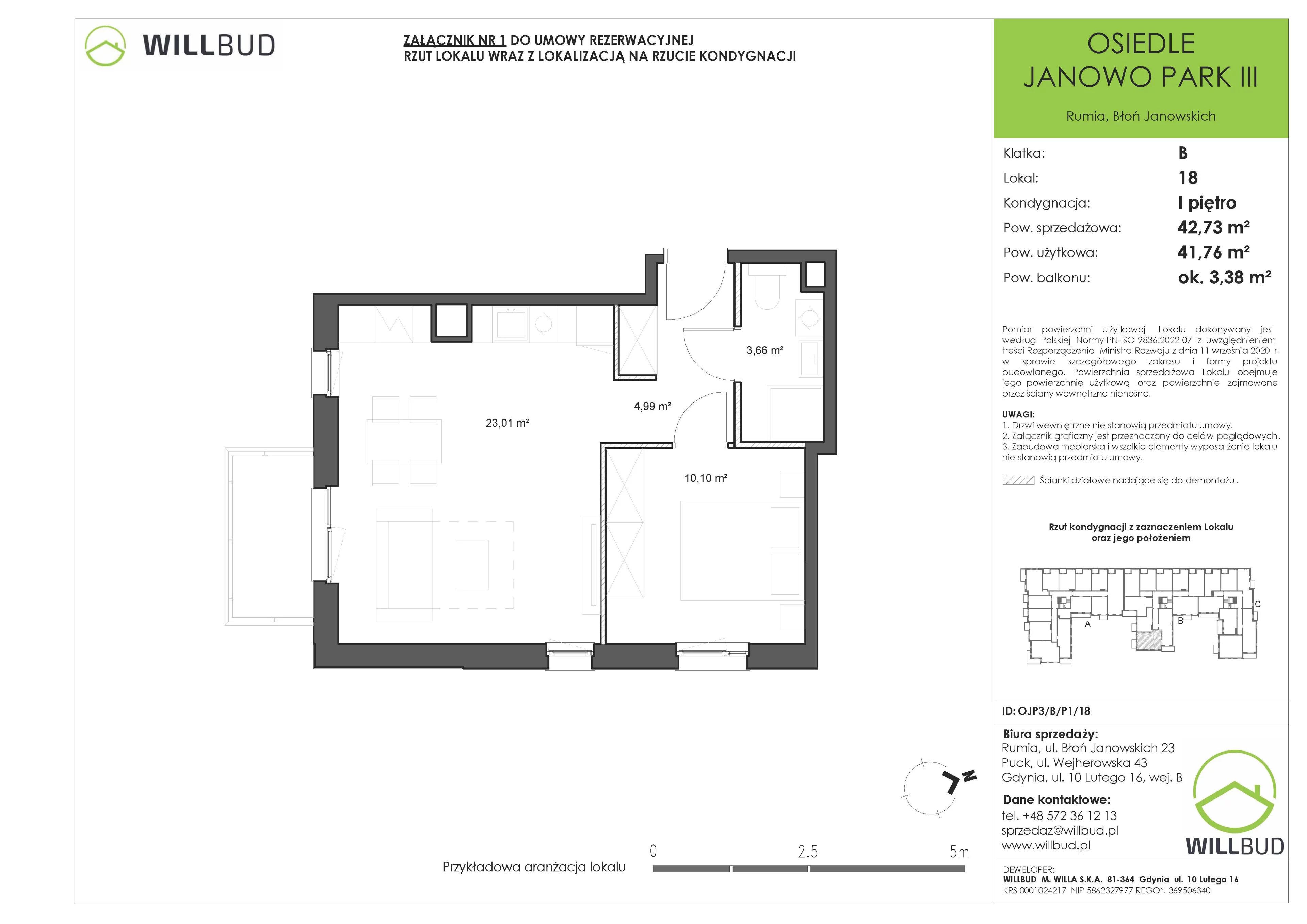 2 pokoje, mieszkanie 42,73 m², piętro 1, oferta nr OJP3/B/P1/18, Osiedle Janowo Park III - etap B i C , Rumia, Janowo,  ul. Błoń Janowskich