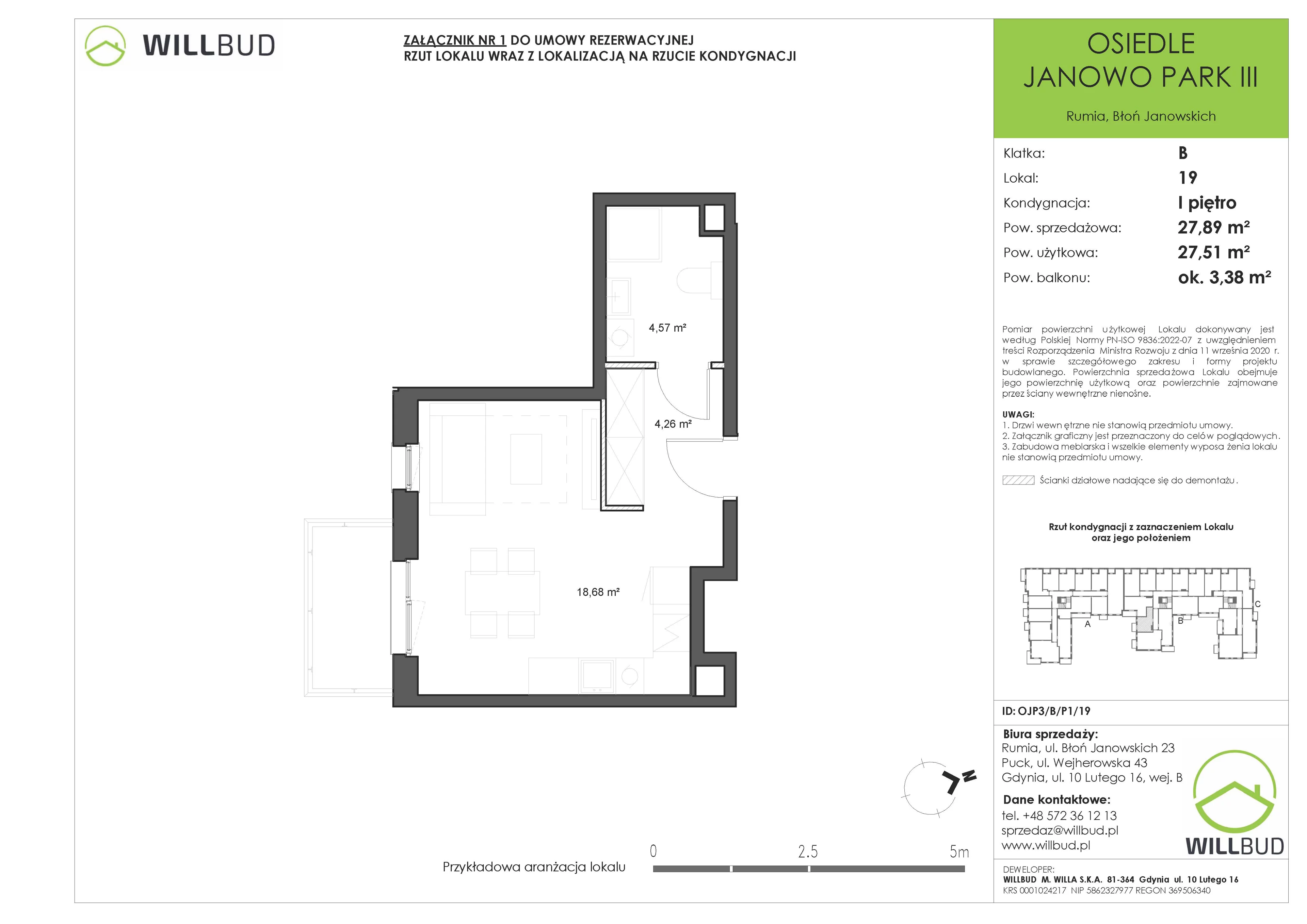 Mieszkanie 27,89 m², piętro 1, oferta nr OJP3/B/P1/19, Osiedle Janowo Park III - etap B i C , Rumia, Janowo,  ul. Błoń Janowskich