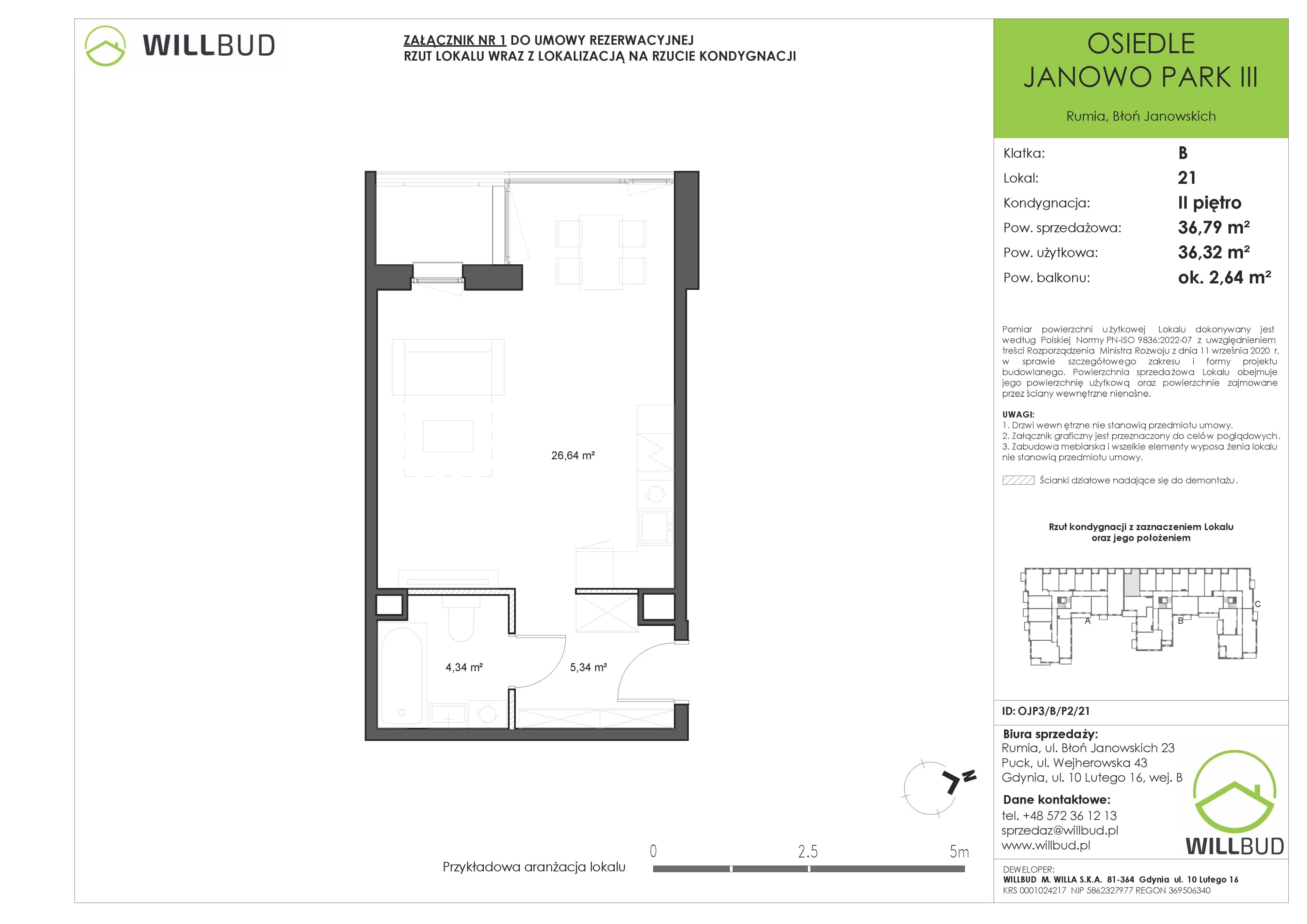 1 pokój, mieszkanie 36,79 m², piętro 2, oferta nr OJP3/B/P2/21, Osiedle Janowo Park III - etap B i C , Rumia, Janowo,  ul. Błoń Janowskich