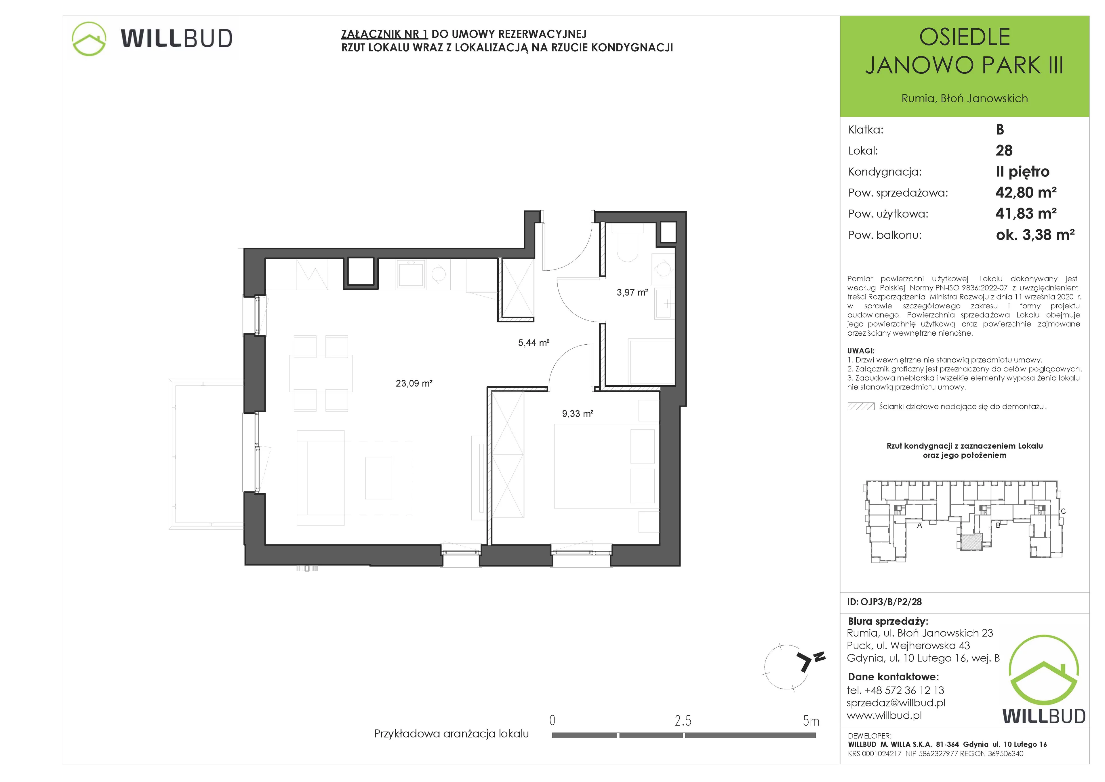 2 pokoje, mieszkanie 42,80 m², piętro 2, oferta nr OJP3/B/P2/28, Osiedle Janowo Park III - etap B i C , Rumia, Janowo,  ul. Błoń Janowskich