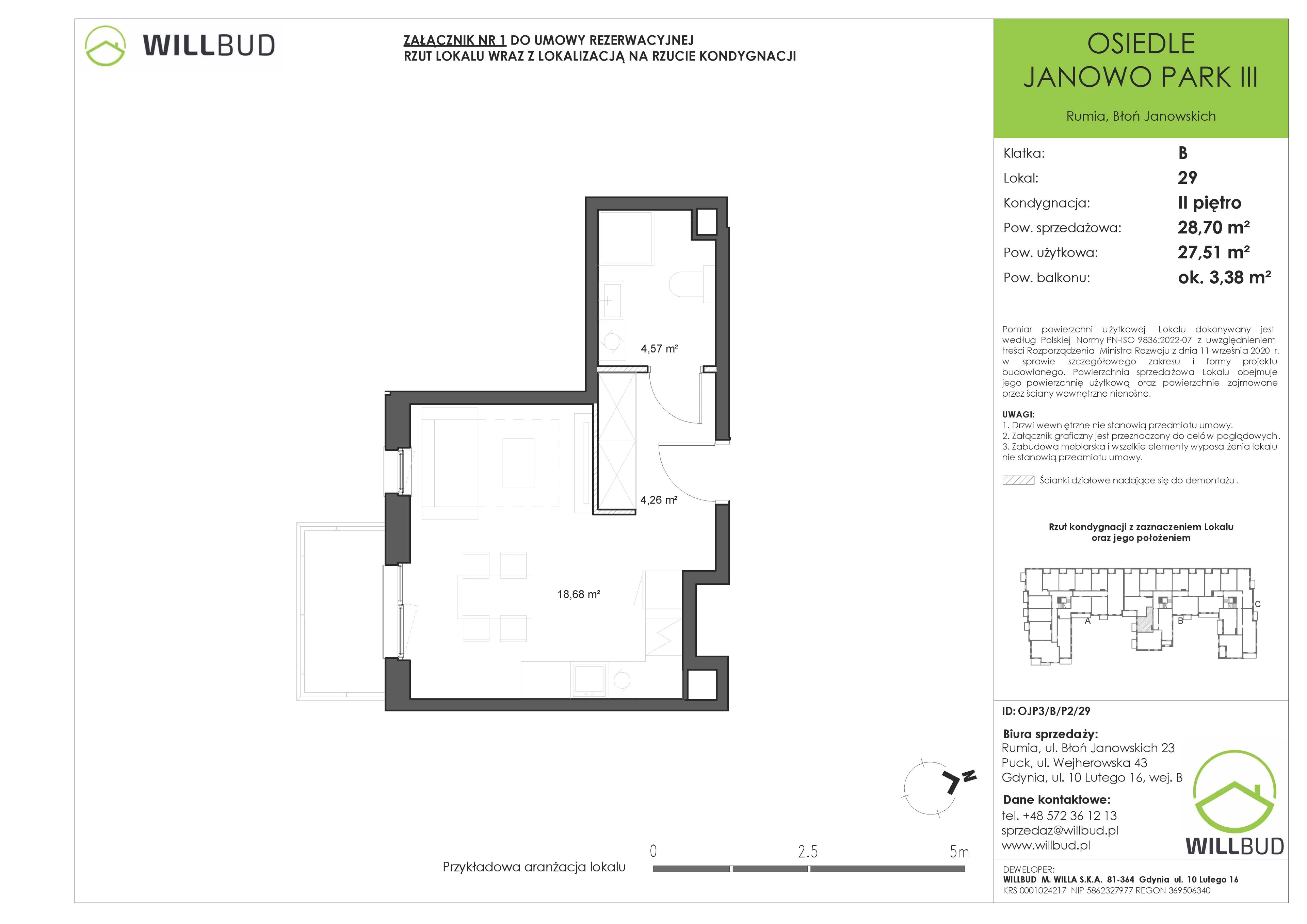 Mieszkanie 28,70 m², piętro 2, oferta nr OJP3/B/P2/29, Osiedle Janowo Park III - etap B i C , Rumia, Janowo,  ul. Błoń Janowskich