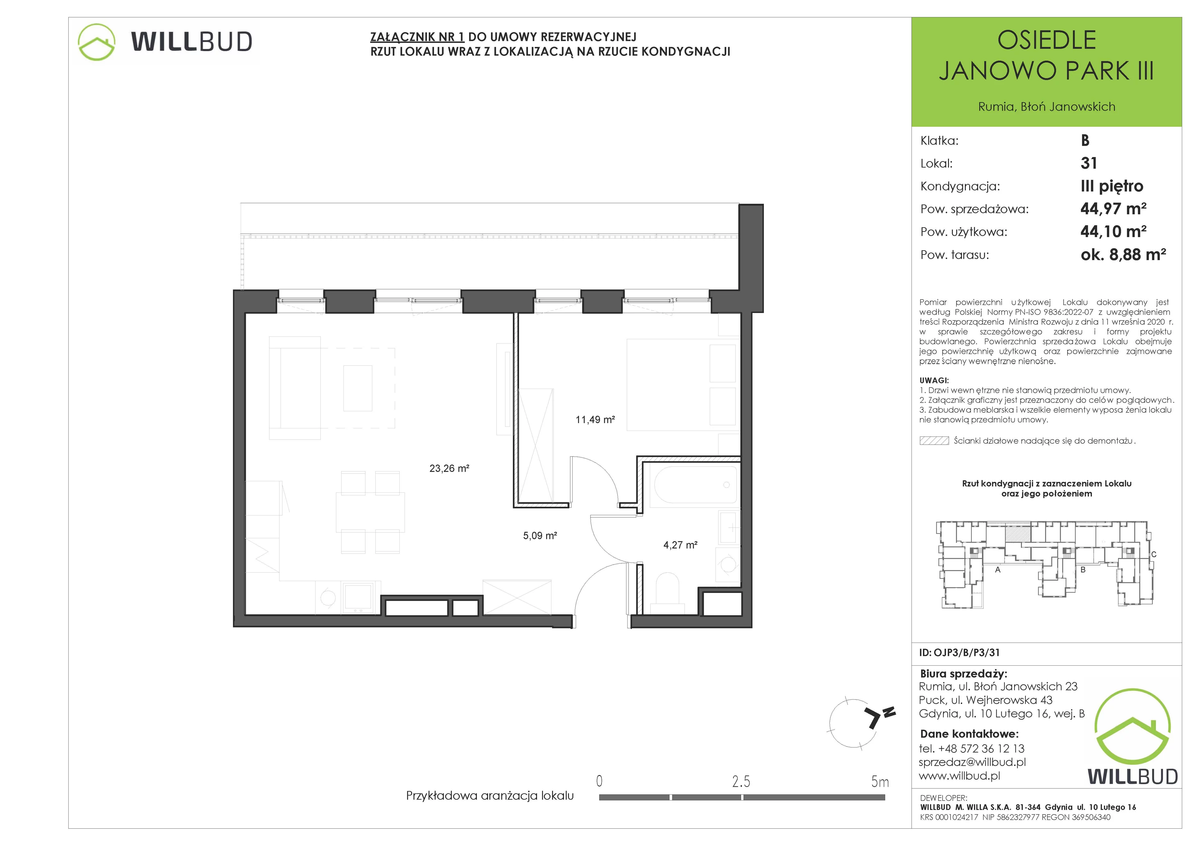 2 pokoje, mieszkanie 44,97 m², piętro 3, oferta nr OJP3/B/P3/31, Osiedle Janowo Park III - etap B i C , Rumia, Janowo,  ul. Błoń Janowskich