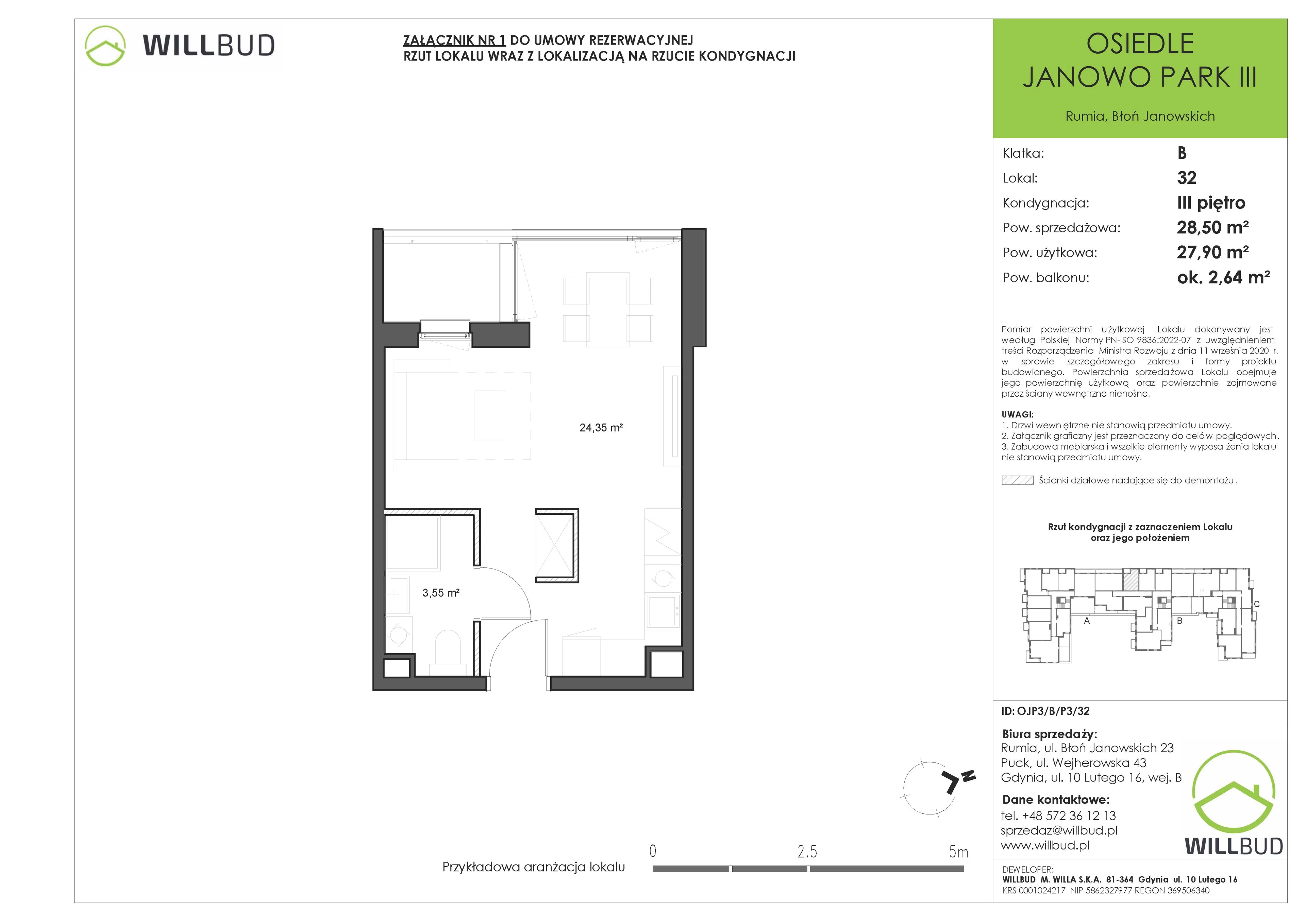 Mieszkanie 28,50 m², piętro 3, oferta nr OJP3/B/P3/32, Osiedle Janowo Park III - etap B i C , Rumia, Janowo,  ul. Błoń Janowskich