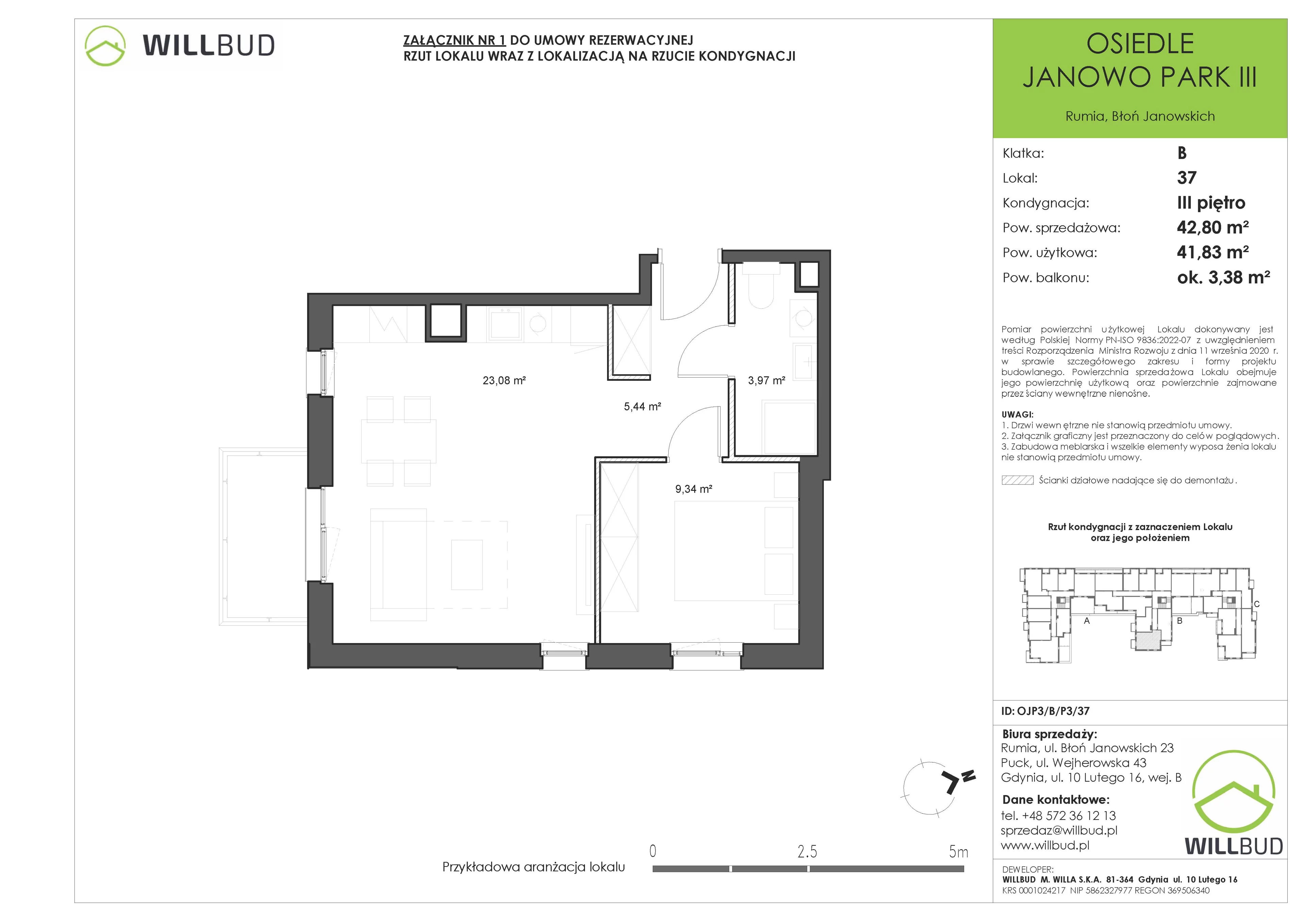 2 pokoje, mieszkanie 42,80 m², piętro 3, oferta nr OJP3/B/P3/37, Osiedle Janowo Park III - etap B i C , Rumia, Janowo,  ul. Błoń Janowskich