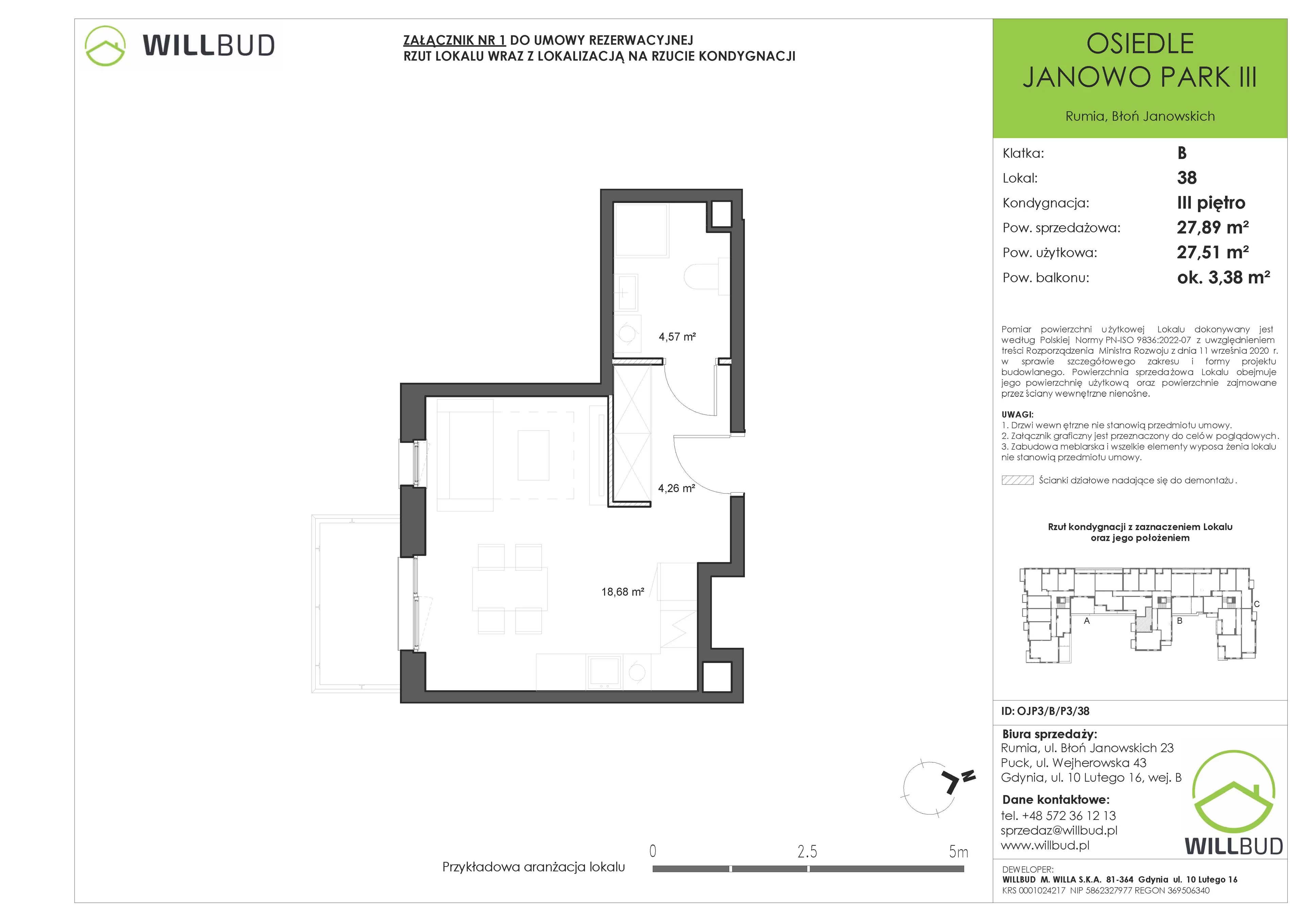 Mieszkanie 27,89 m², piętro 3, oferta nr OJP3/B/P3/38, Osiedle Janowo Park III - etap B i C , Rumia, Janowo,  ul. Błoń Janowskich