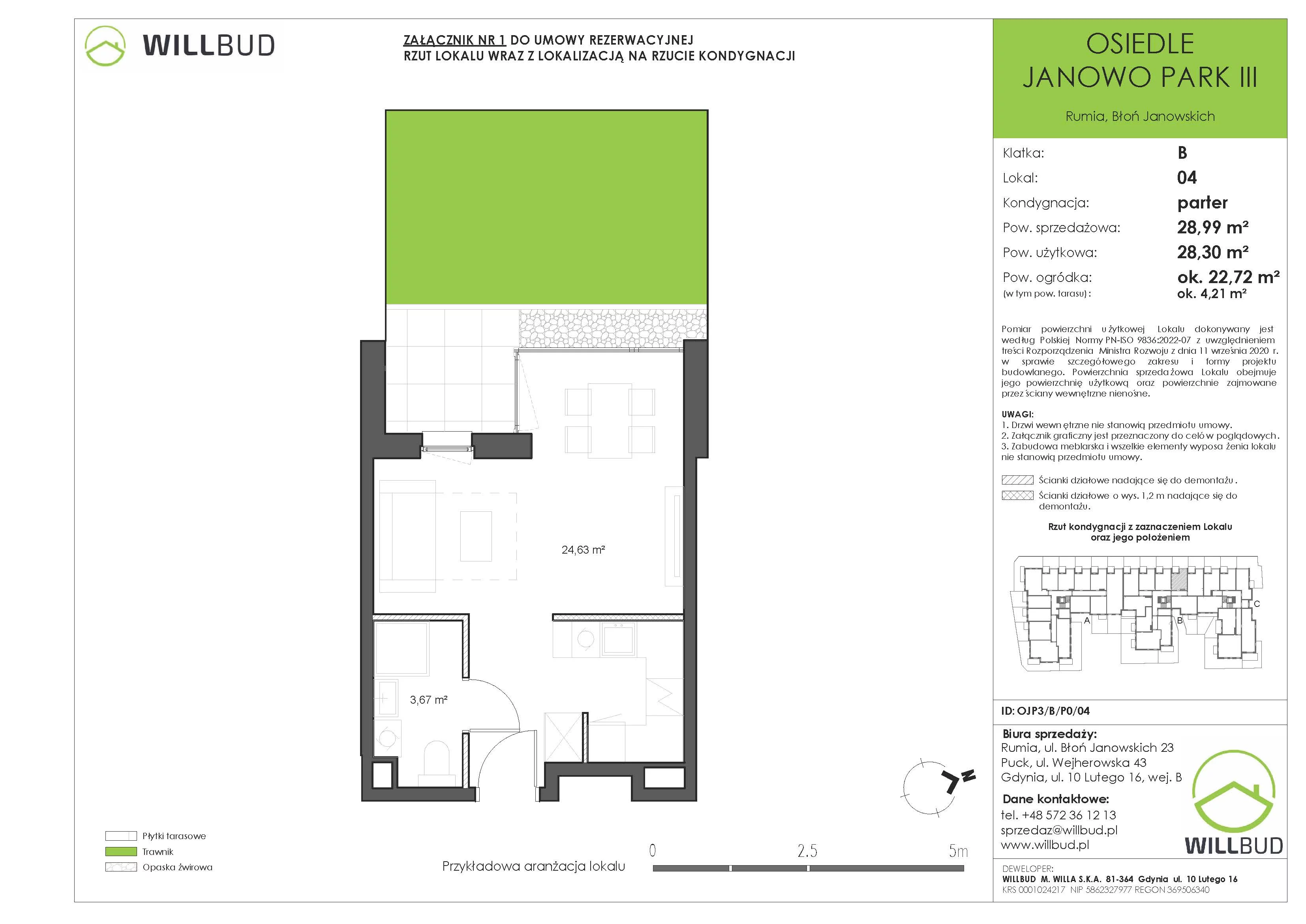 Mieszkanie 28,99 m², parter, oferta nr OJP3/B/P0/04, Osiedle Janowo Park III - etap B i C , Rumia, Janowo,  ul. Błoń Janowskich