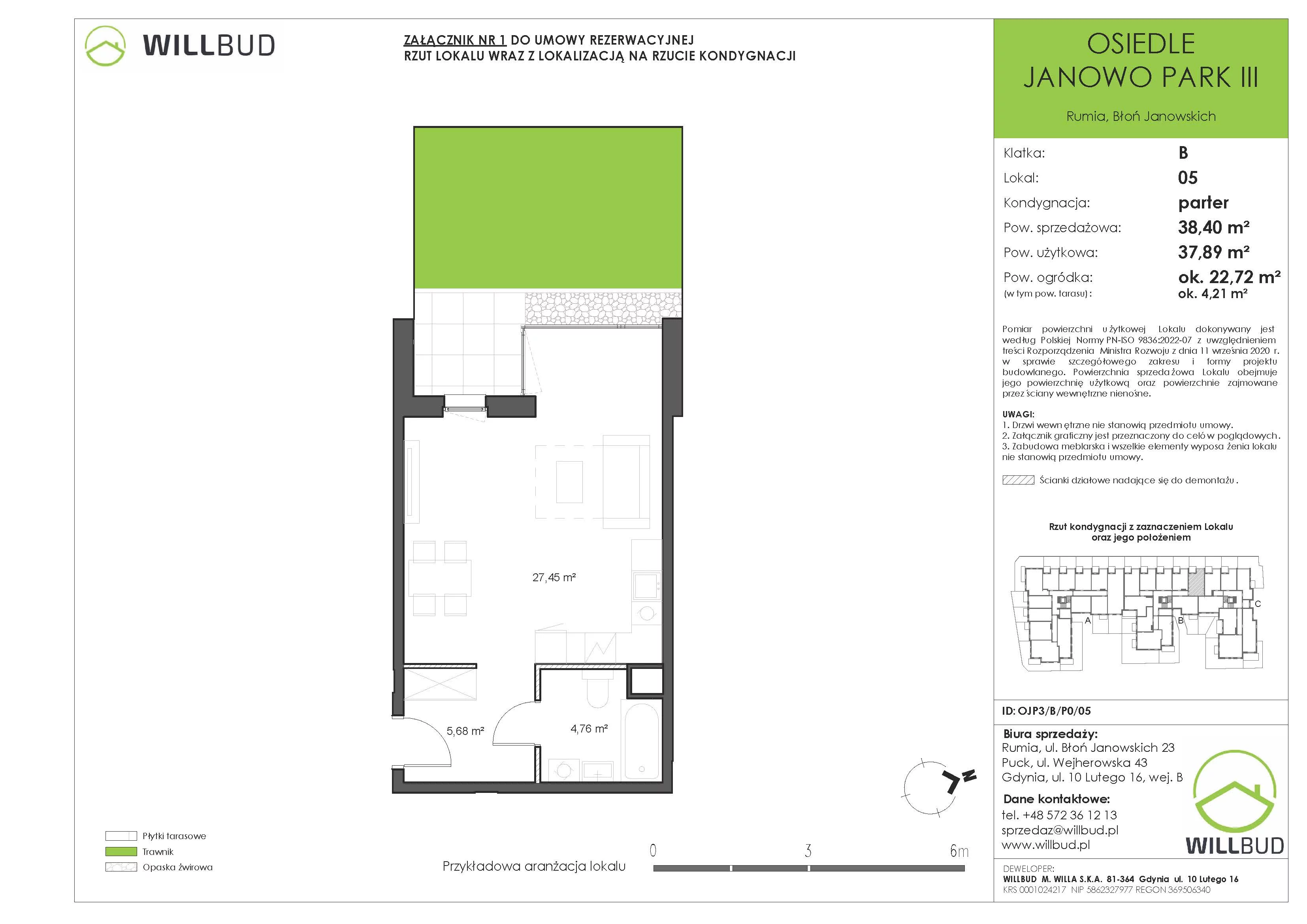 1 pokój, mieszkanie 38,40 m², parter, oferta nr OJP3/B/P0/05, Osiedle Janowo Park III - etap B i C , Rumia, Janowo,  ul. Błoń Janowskich