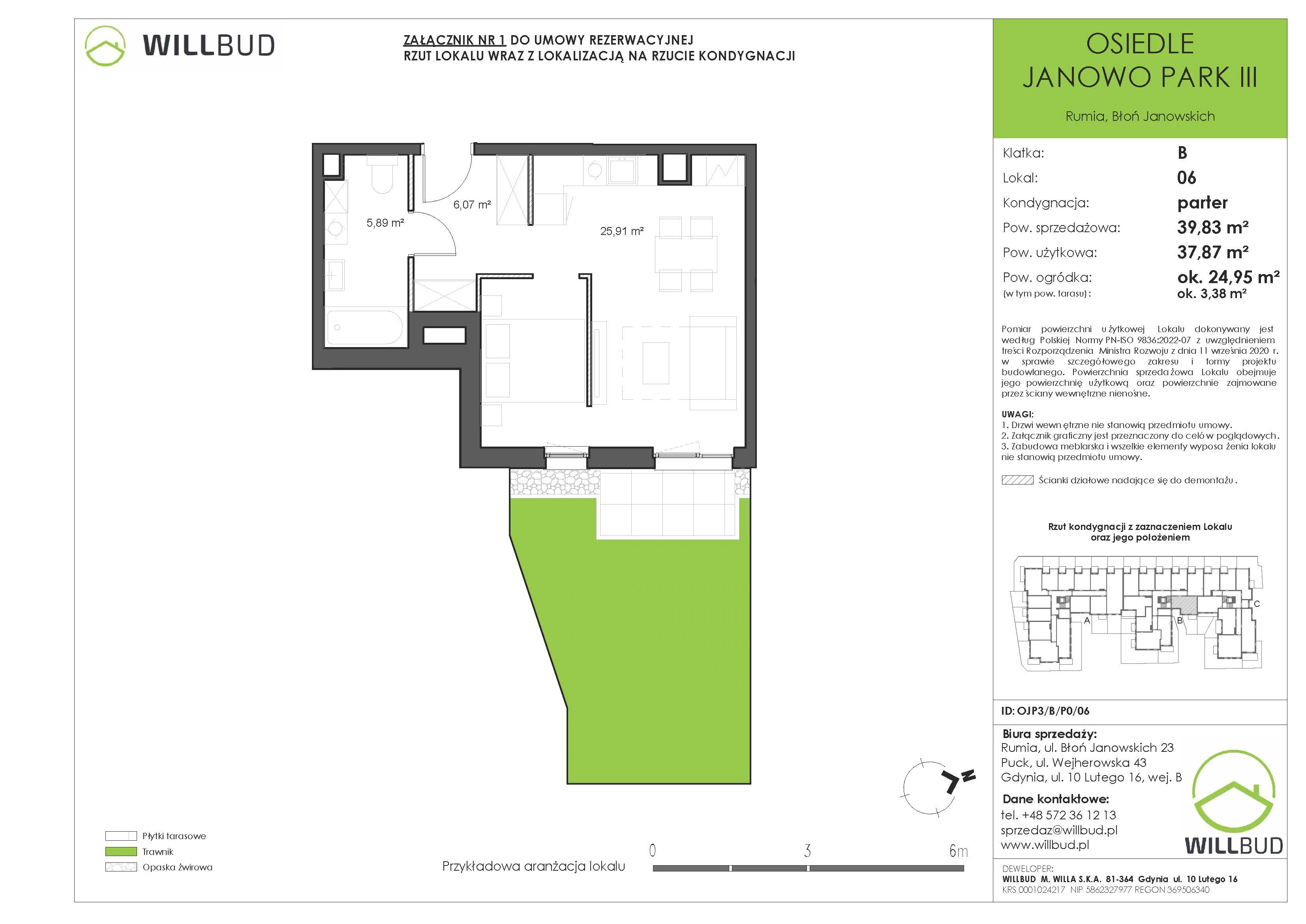 2 pokoje, mieszkanie 39,83 m², parter, oferta nr OJP3/B/P0/06, Osiedle Janowo Park III - etap B i C , Rumia, Janowo,  ul. Błoń Janowskich