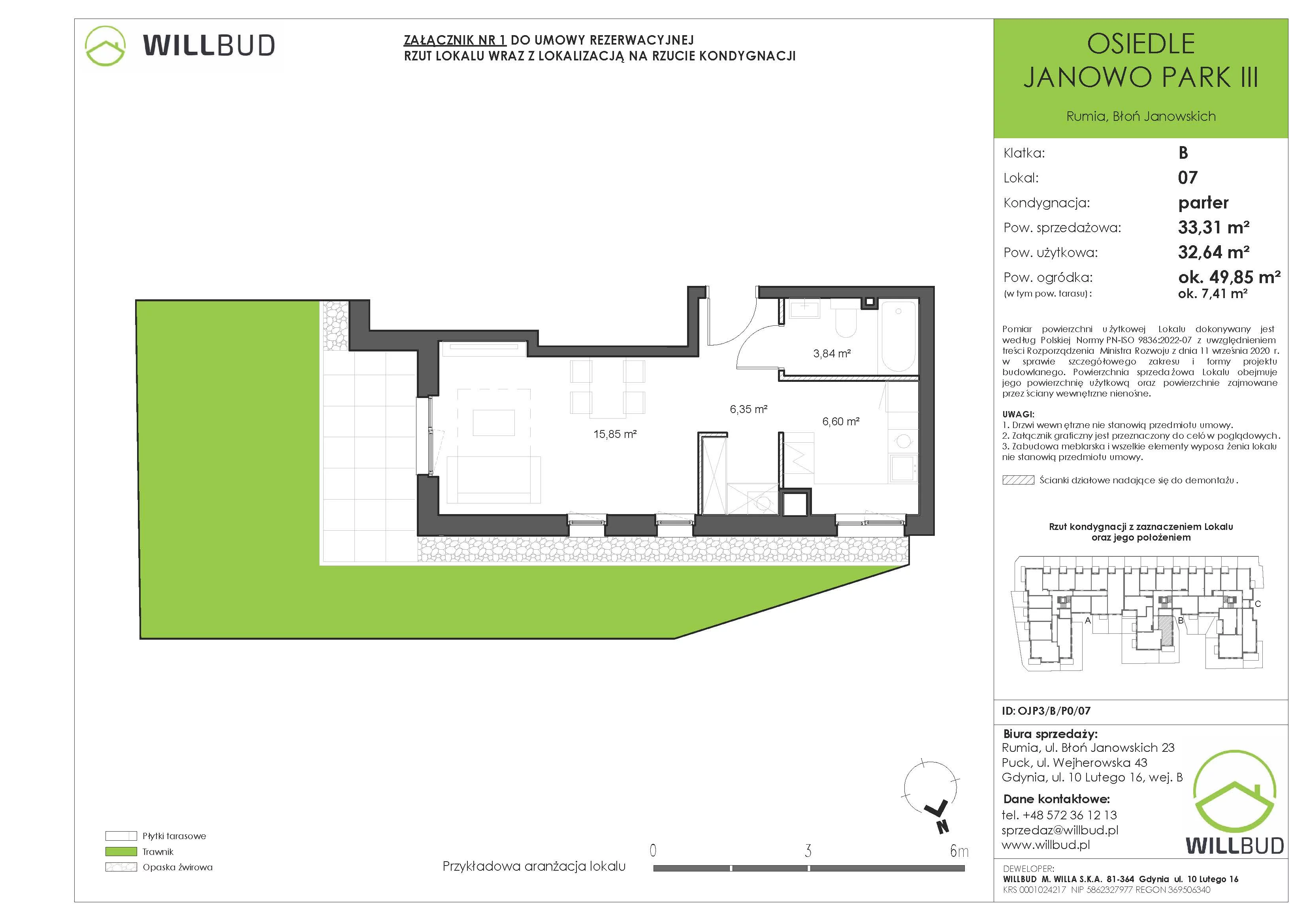 1 pokój, mieszkanie 33,31 m², parter, oferta nr OJP3/B/P0/07, Osiedle Janowo Park III - etap B i C , Rumia, Janowo,  ul. Błoń Janowskich