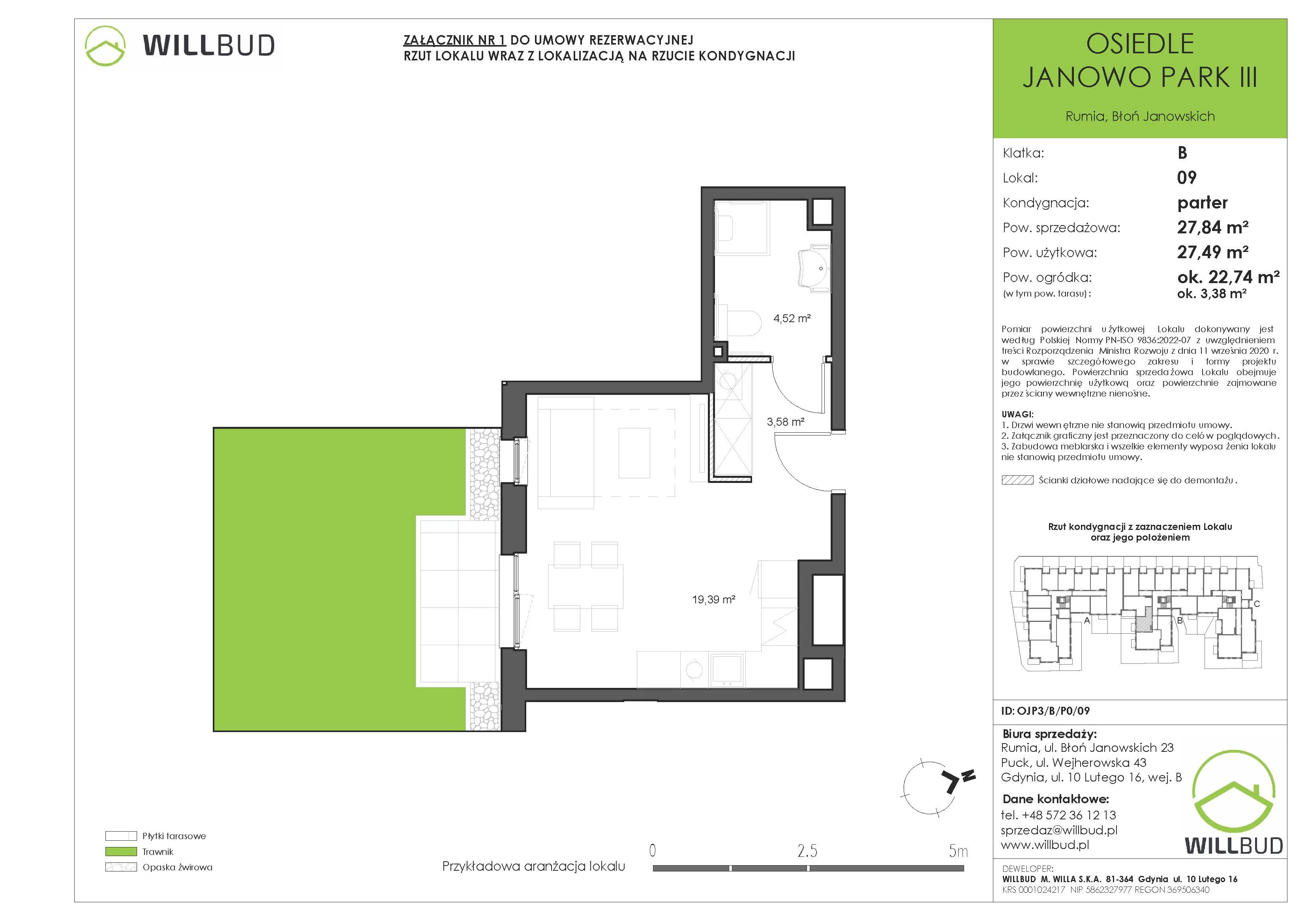 Mieszkanie 27,84 m², parter, oferta nr OJP3/BP0/09, Osiedle Janowo Park III - etap B i C , Rumia, Janowo,  ul. Błoń Janowskich