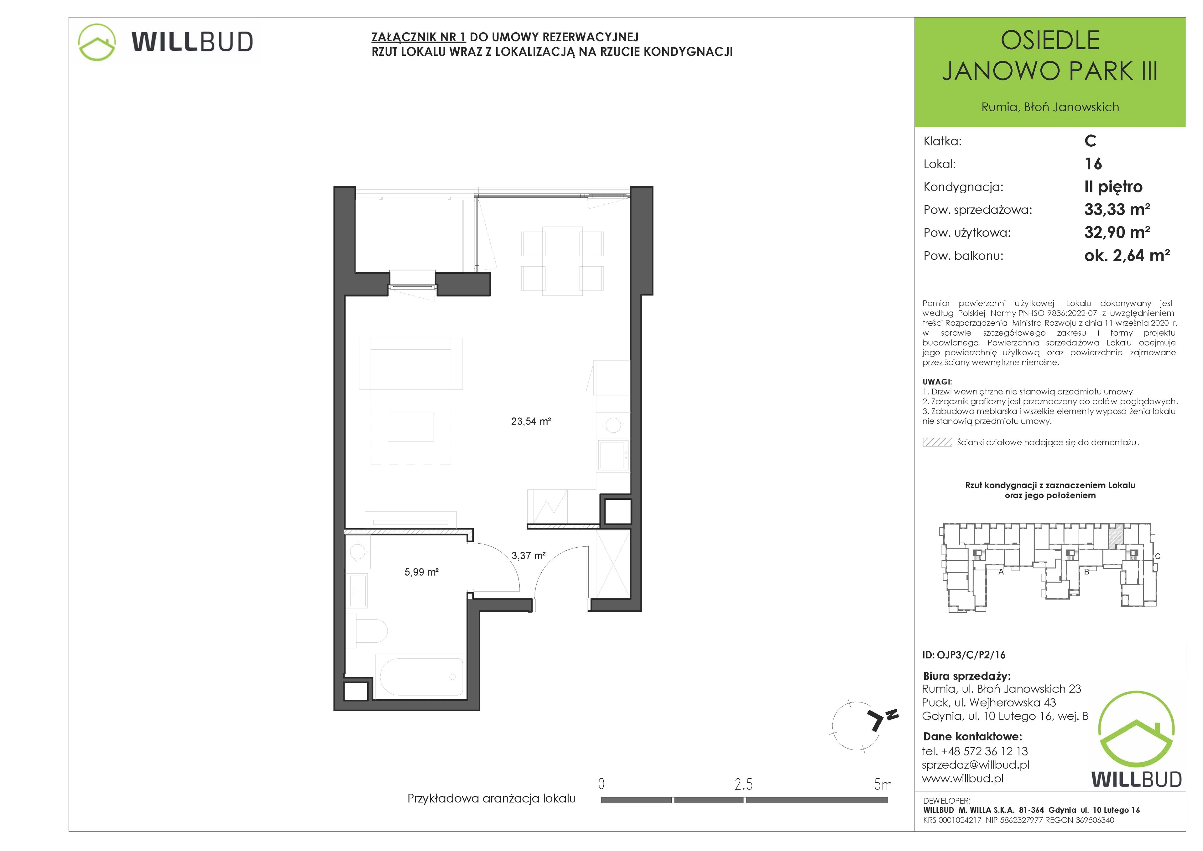 1 pokój, mieszkanie 33,33 m², piętro 2, oferta nr OJP3/C/P2/16, Osiedle Janowo Park III - etap B i C , Rumia, Janowo,  ul. Błoń Janowskich