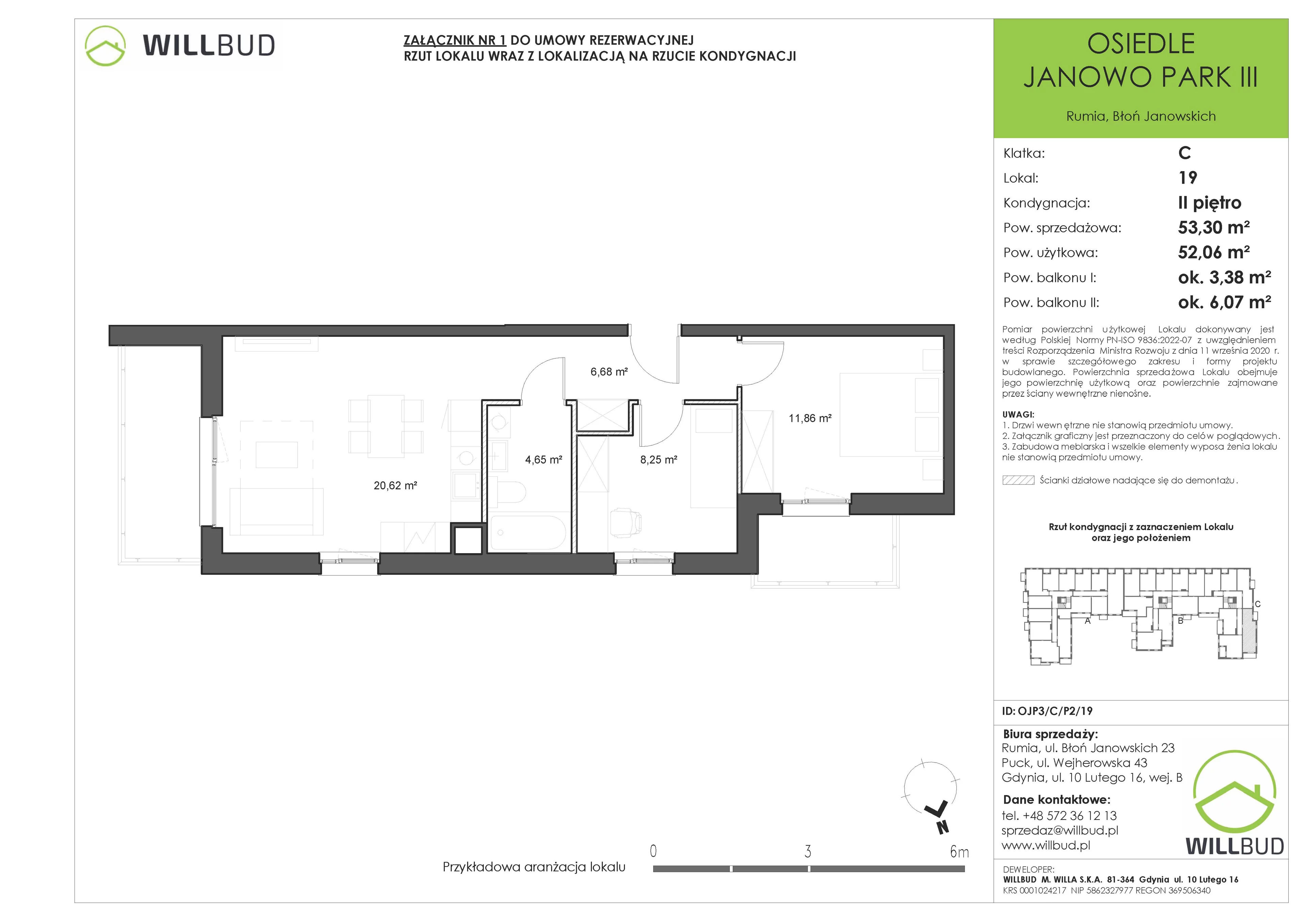 3 pokoje, mieszkanie 53,30 m², piętro 2, oferta nr OJP3/C/P2/19, Osiedle Janowo Park III - etap B i C , Rumia, Janowo, ul. Błoń Janowskich