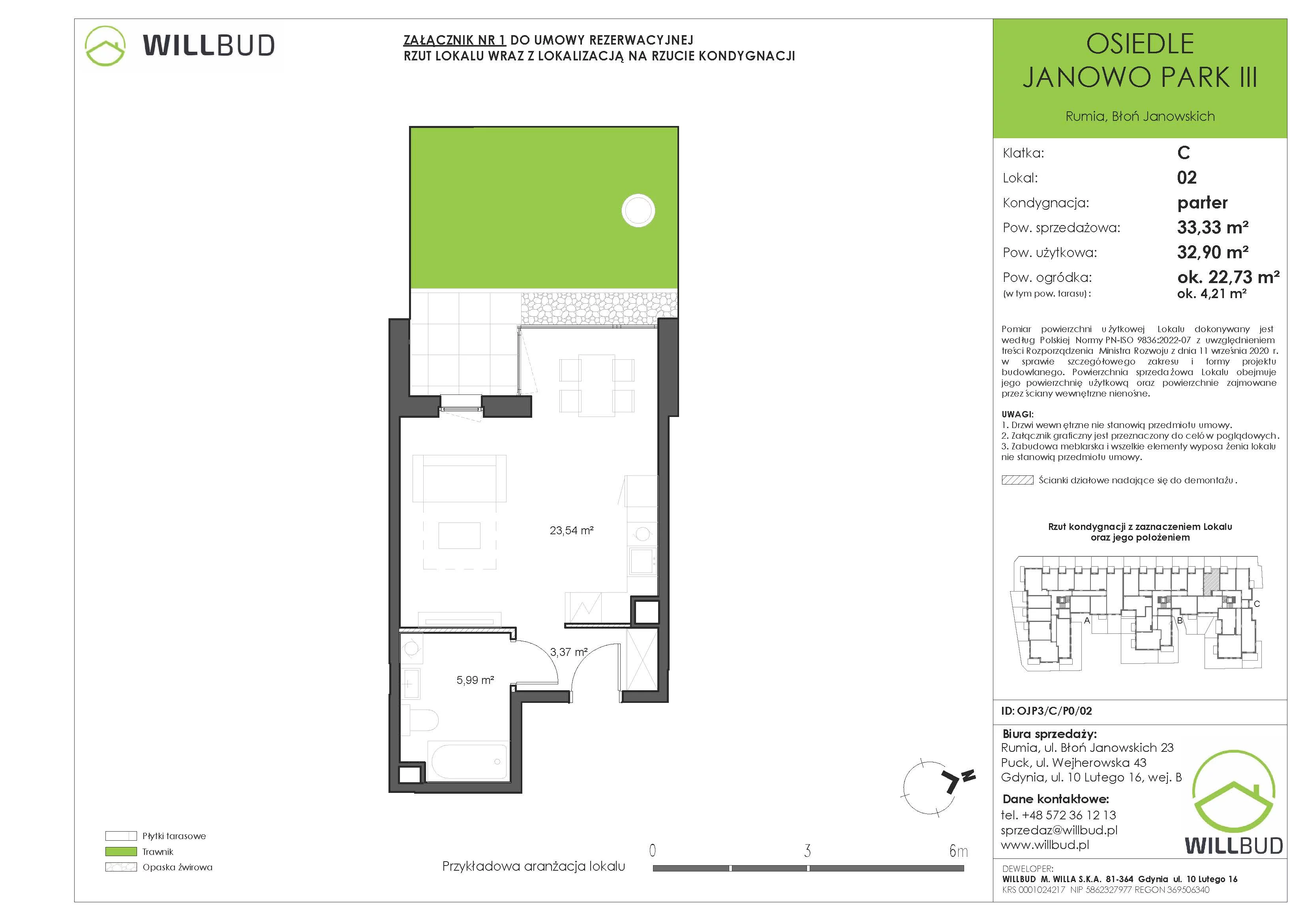 1 pokój, mieszkanie 33,33 m², parter, oferta nr OJP3/C/P0/02, Osiedle Janowo Park III - etap B i C , Rumia, Janowo,  ul. Błoń Janowskich