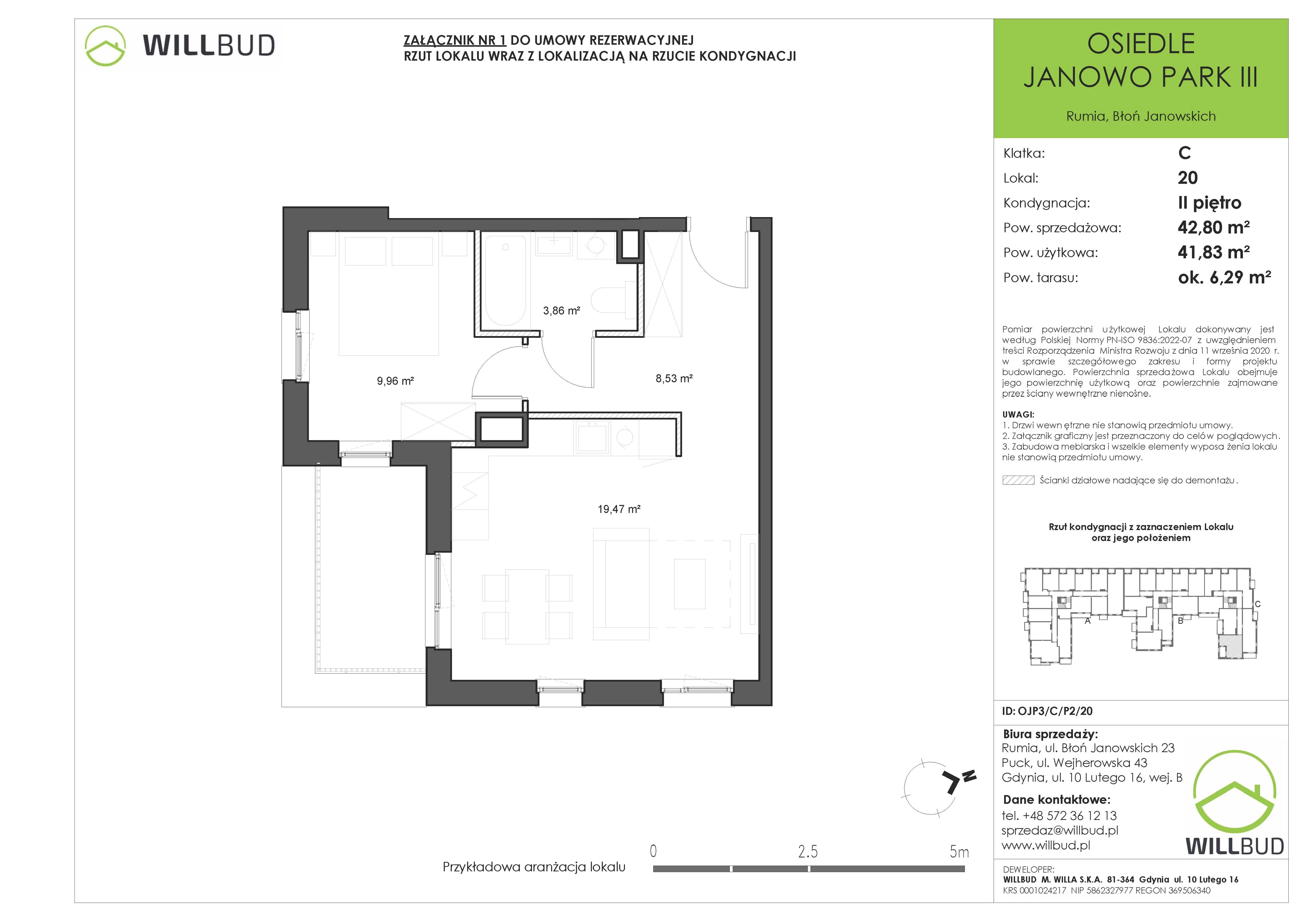 2 pokoje, mieszkanie 42,80 m², piętro 2, oferta nr OJP3/C/P2/20, Osiedle Janowo Park III - etap B i C , Rumia, Janowo,  ul. Błoń Janowskich